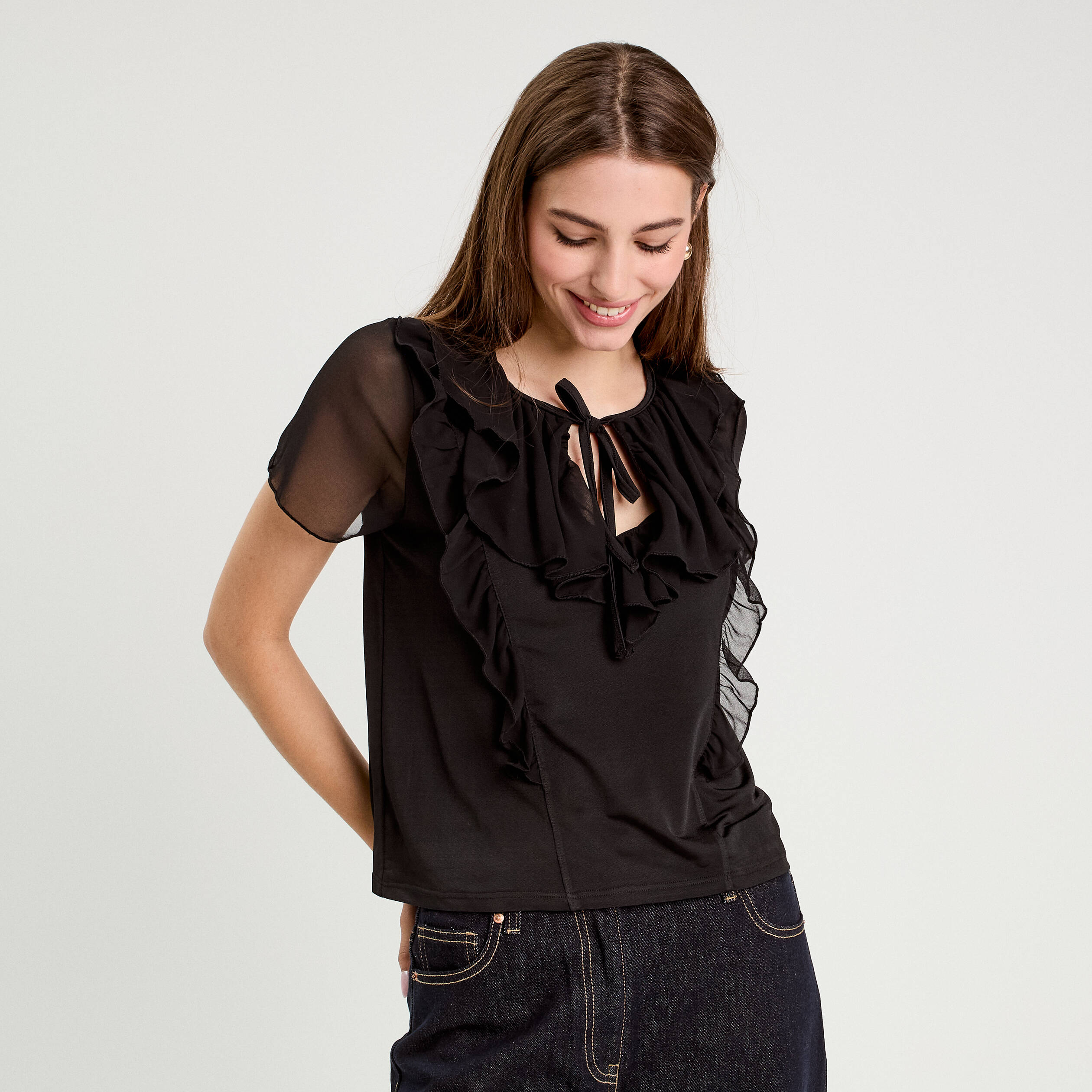 blouse volants noir femme Blouse volants noir femme