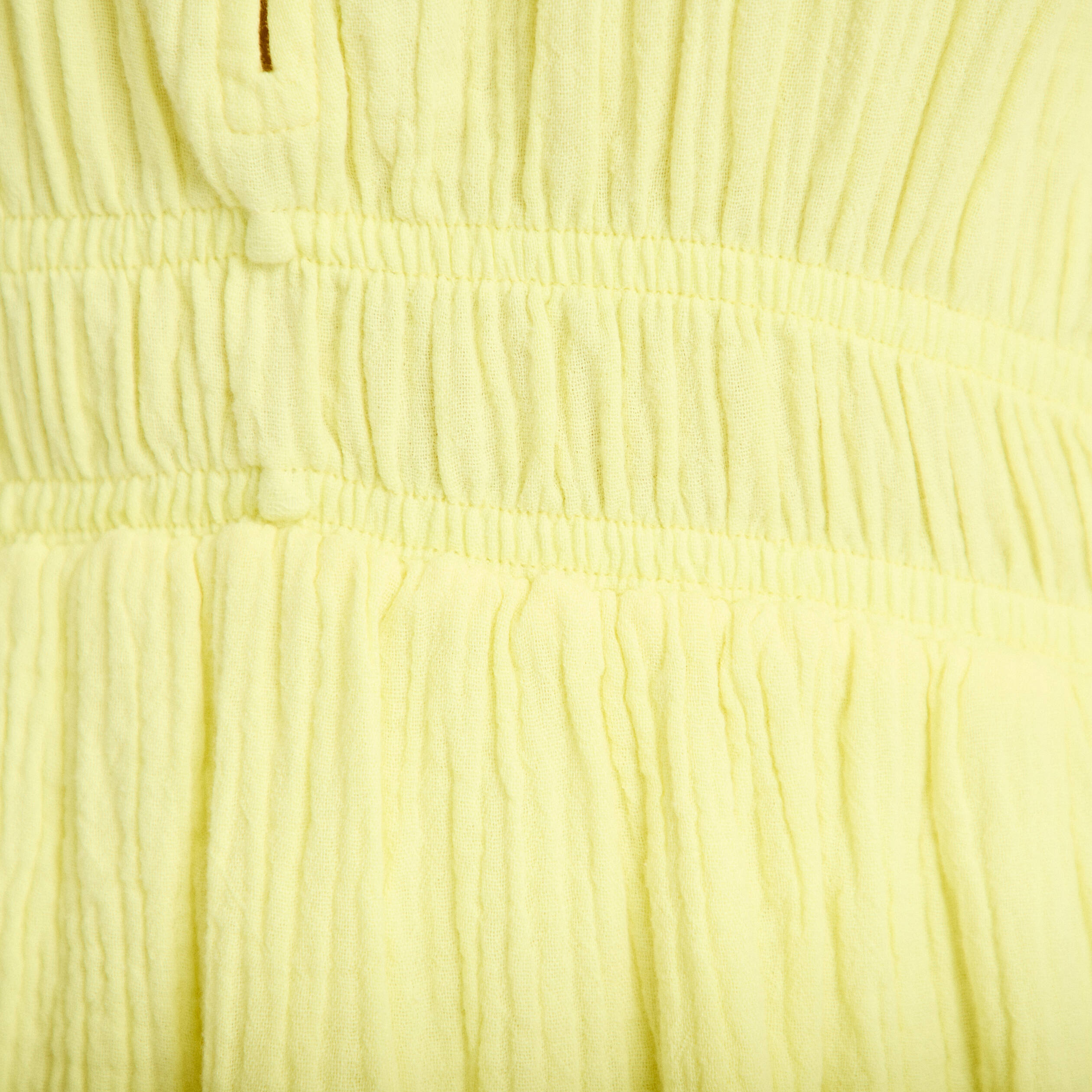 Robe midi pliss&eacute;e col v manches courtes jaune citron femme