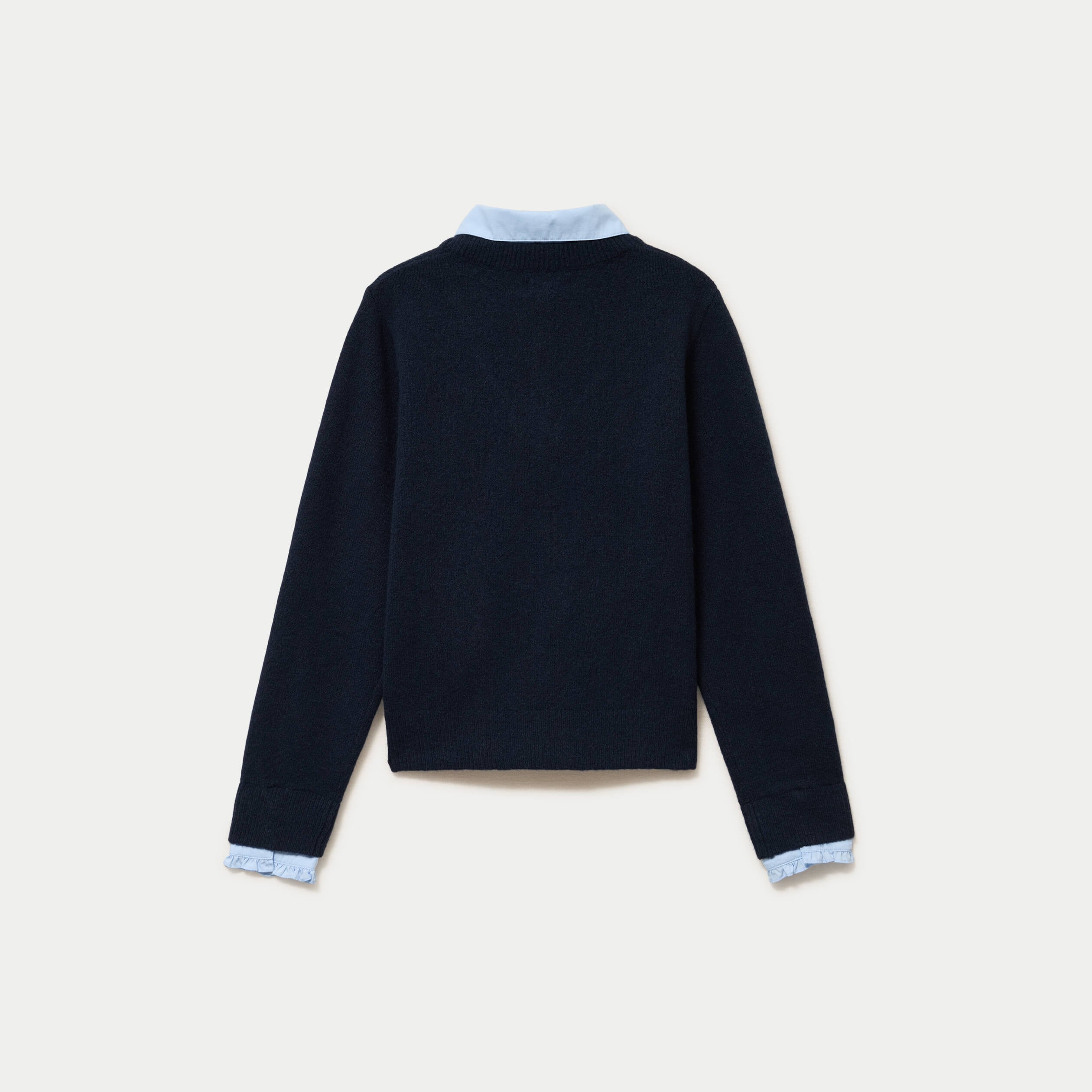 Pull col chemise manches longues bleu marine femme