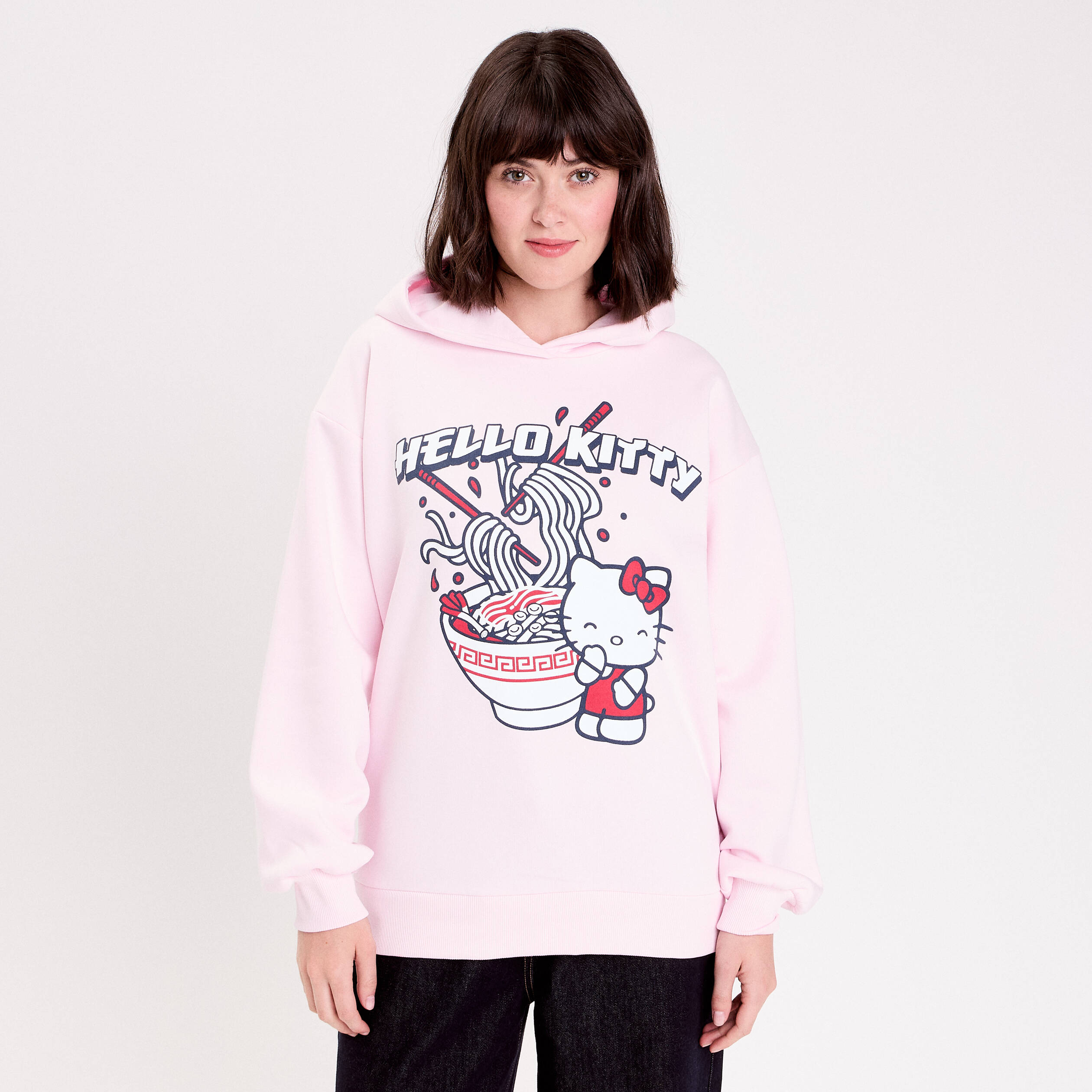 Sweat oversize &agrave; capuche manches longues rose clair femme