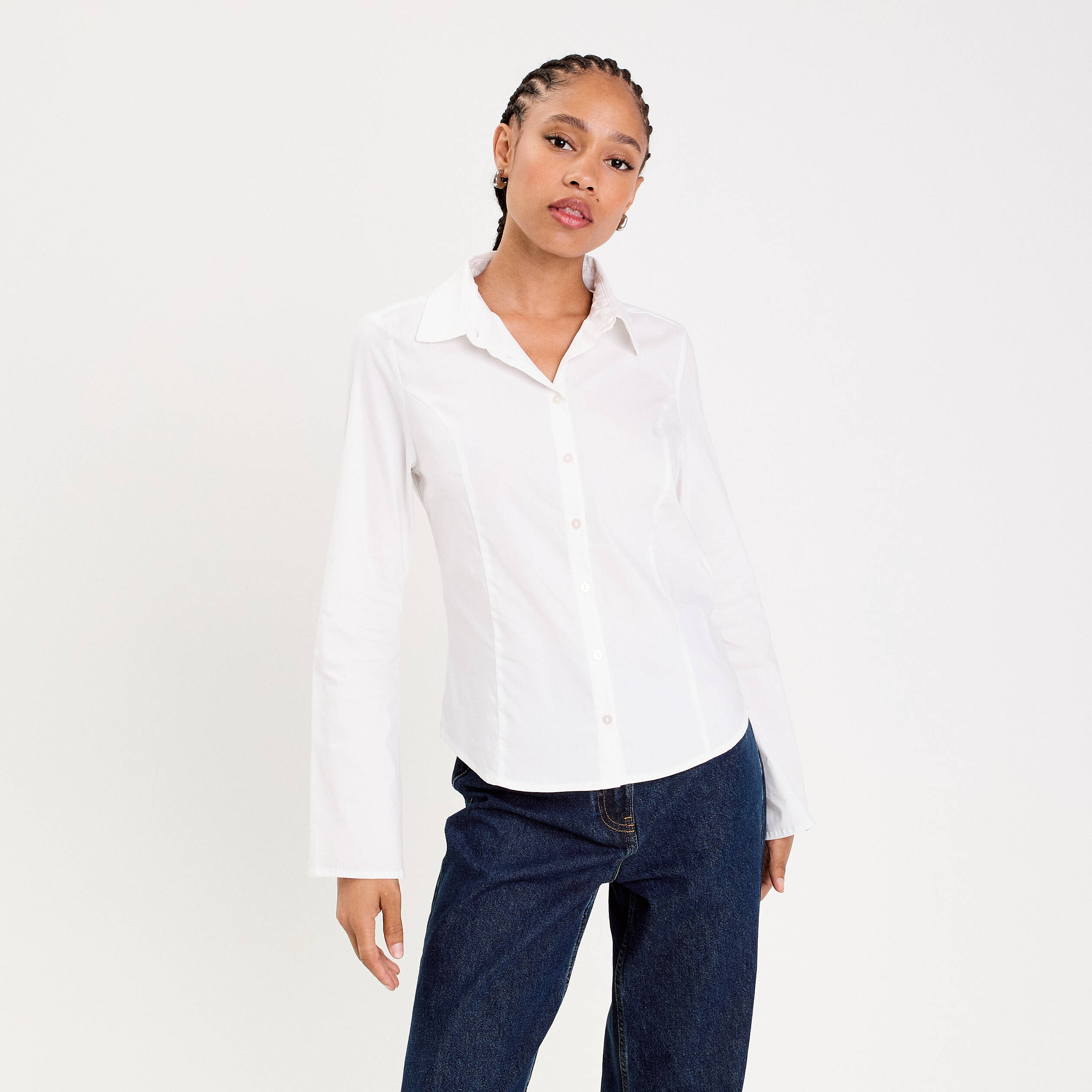 Chemise cintrée manches longues blanc femme Vibs