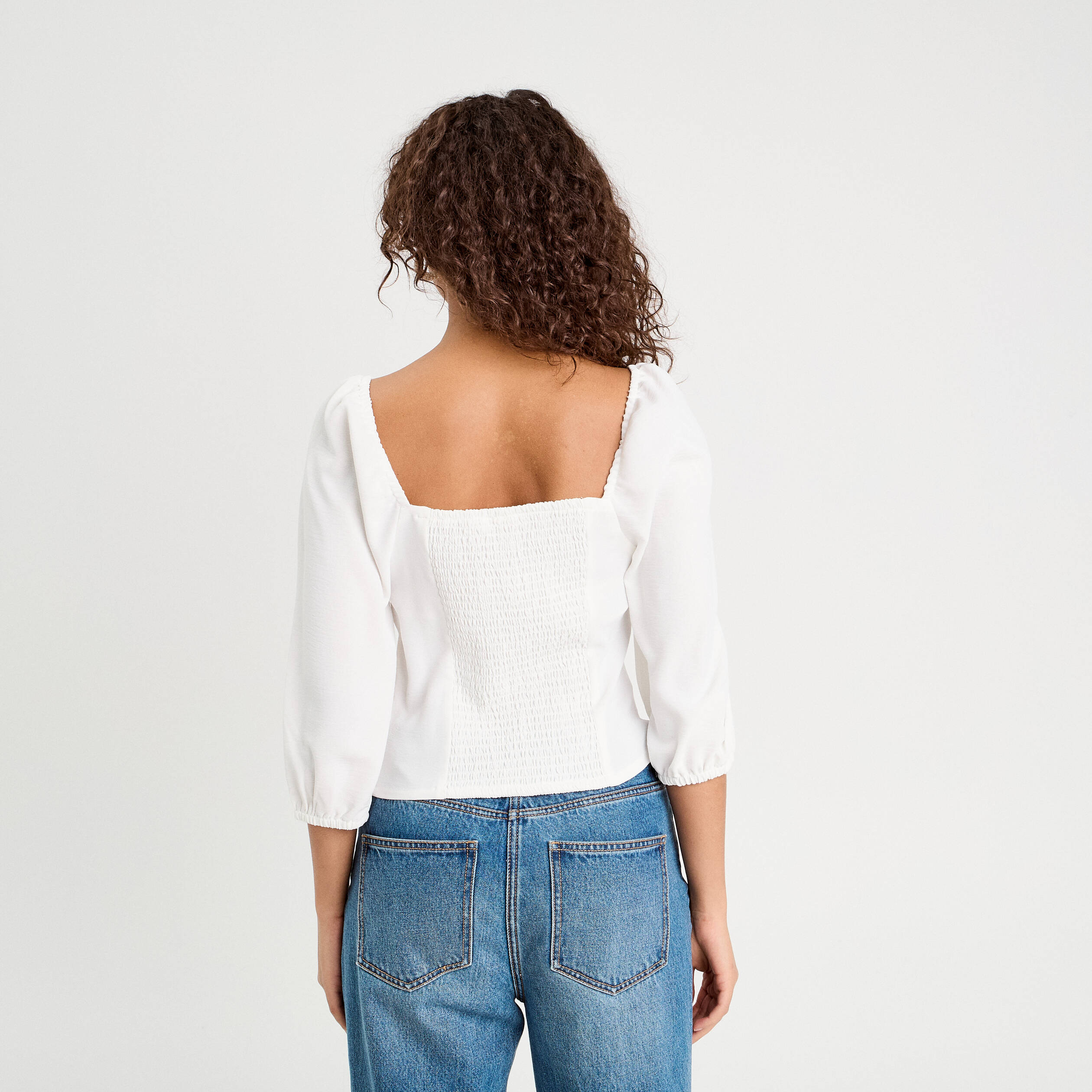 Blouse encolure carr&eacute;e ecru femme