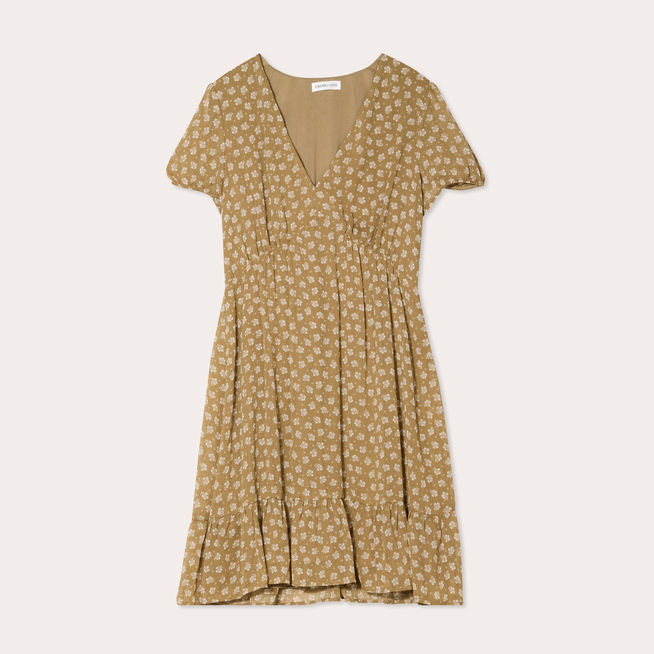 Robe &eacute;vas&eacute;e manches courtes vert olive femme