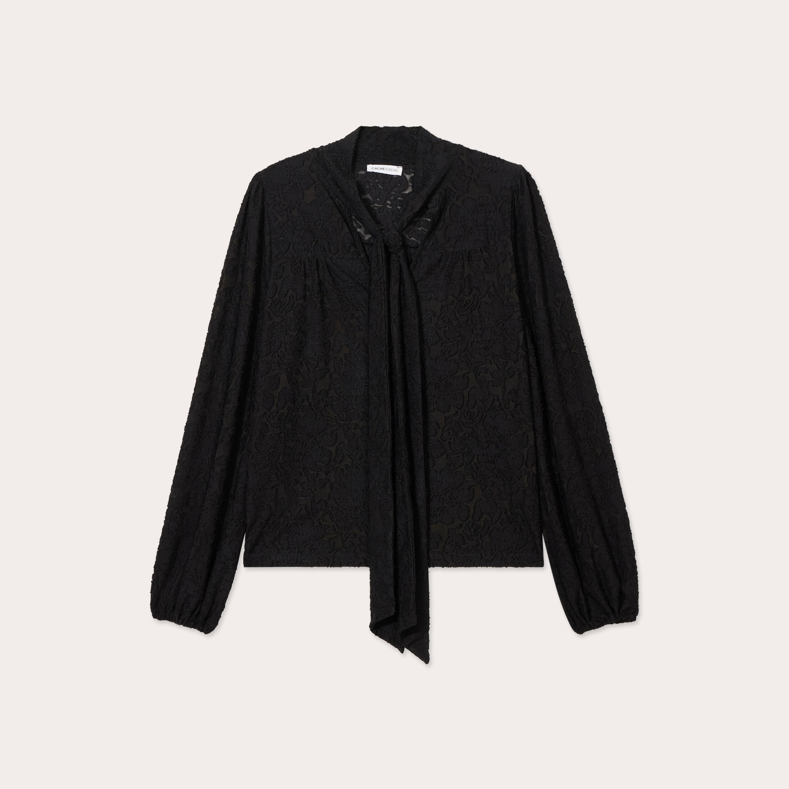 Blouse col lavalli&egrave;re noir femme