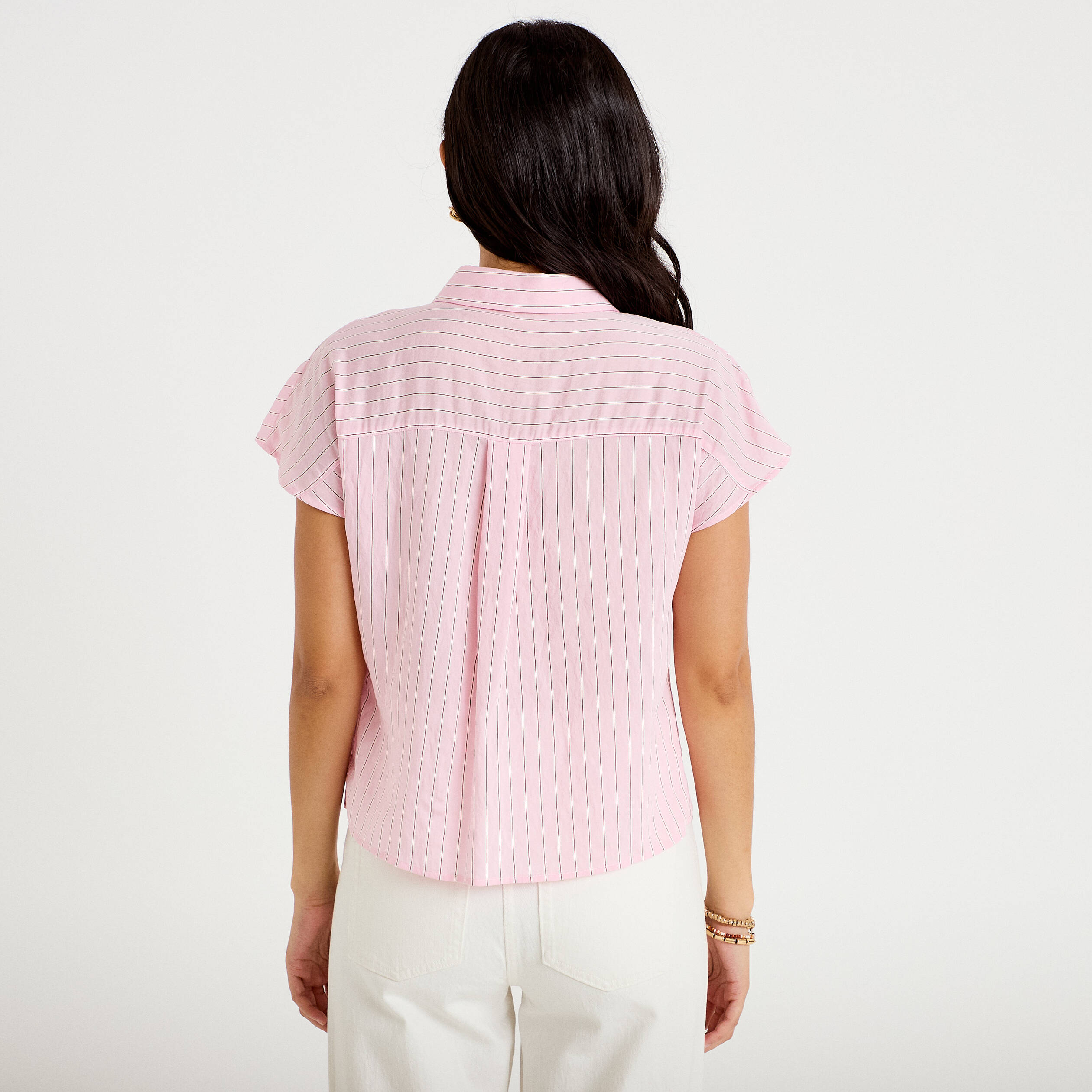 Chemise ample pliss&eacute;e manches courtes rose femme
