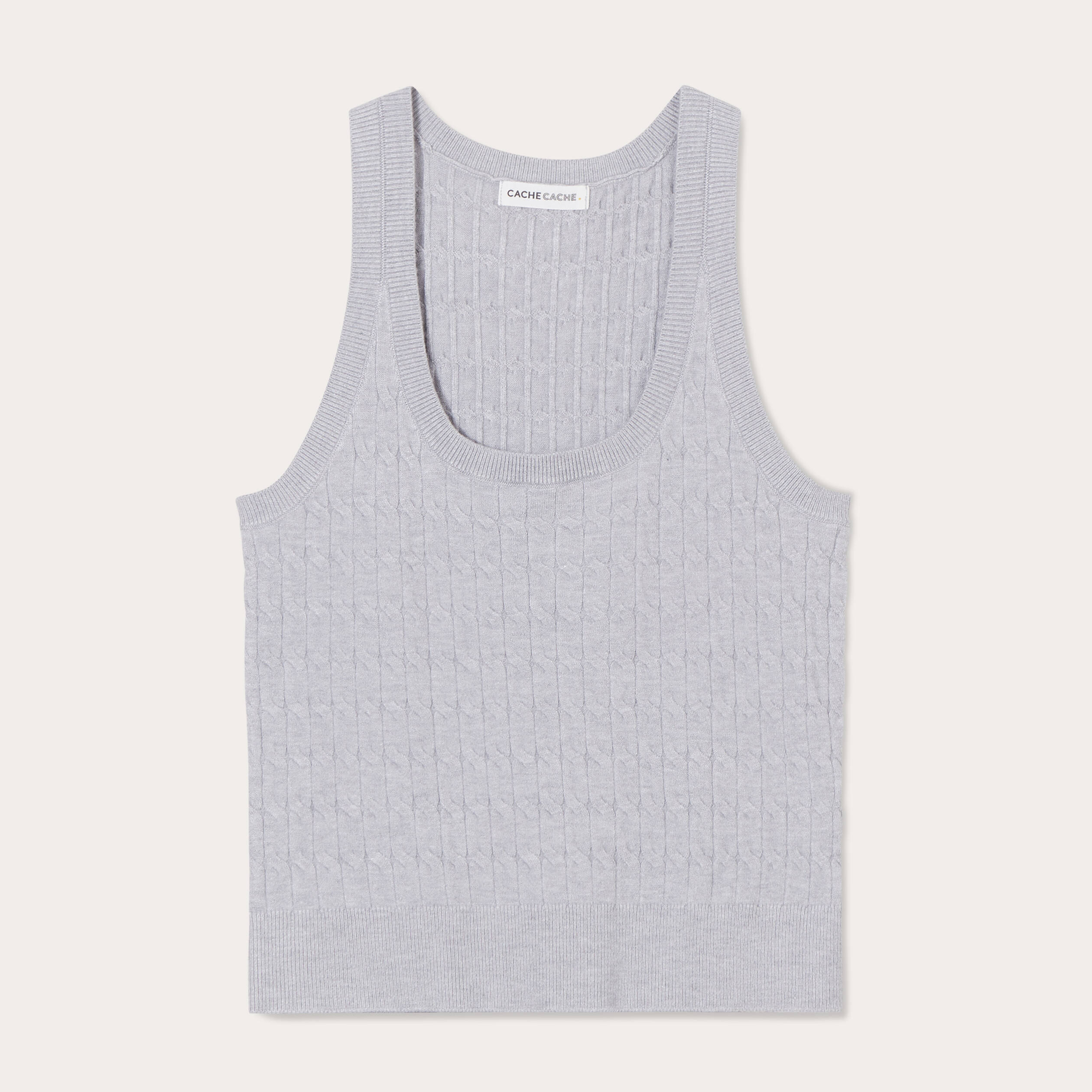 D&eacute;bardeur tricot torsades gris clair femme