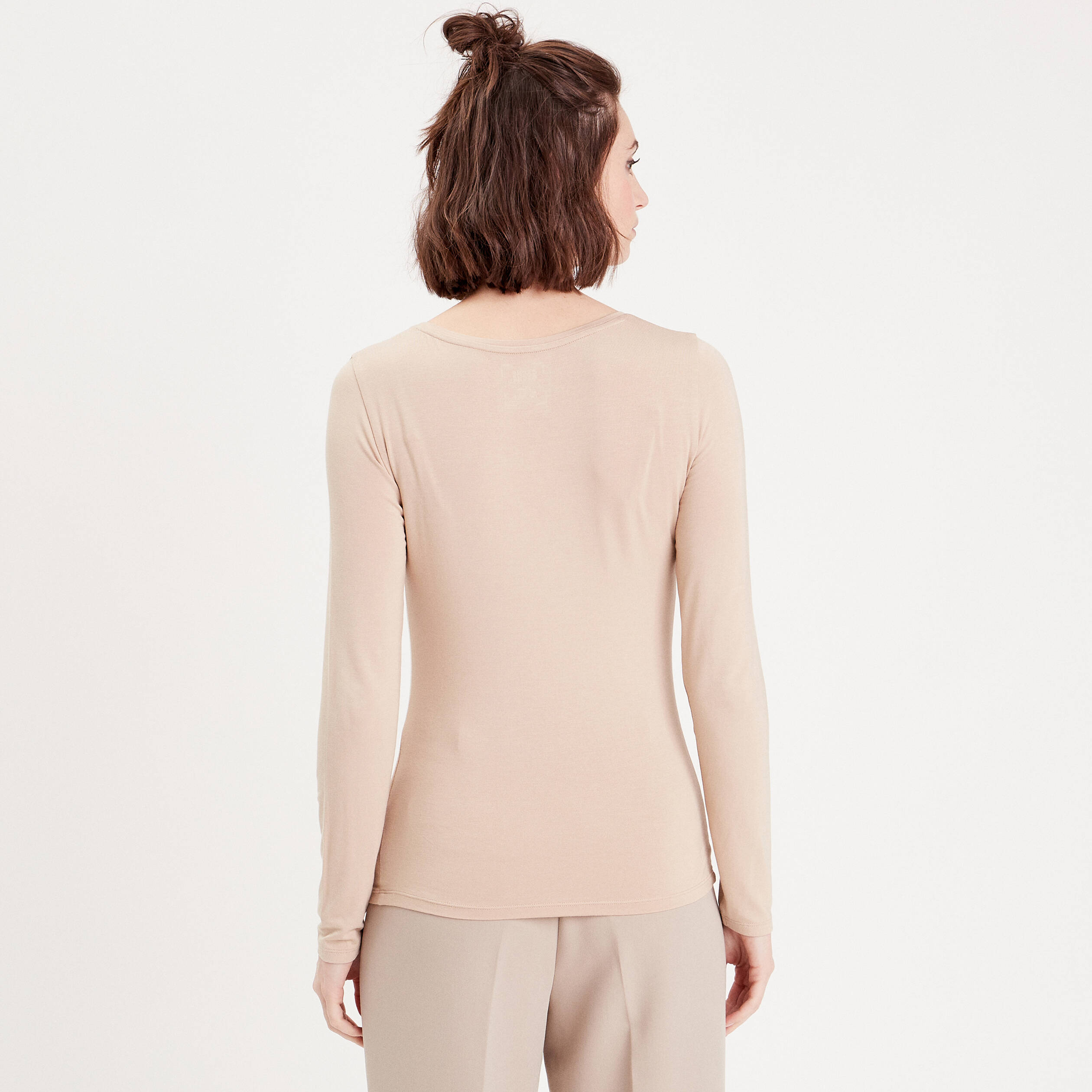 t shirt uni a manches longues sable femme T-shirt uni à manches longues sable femme