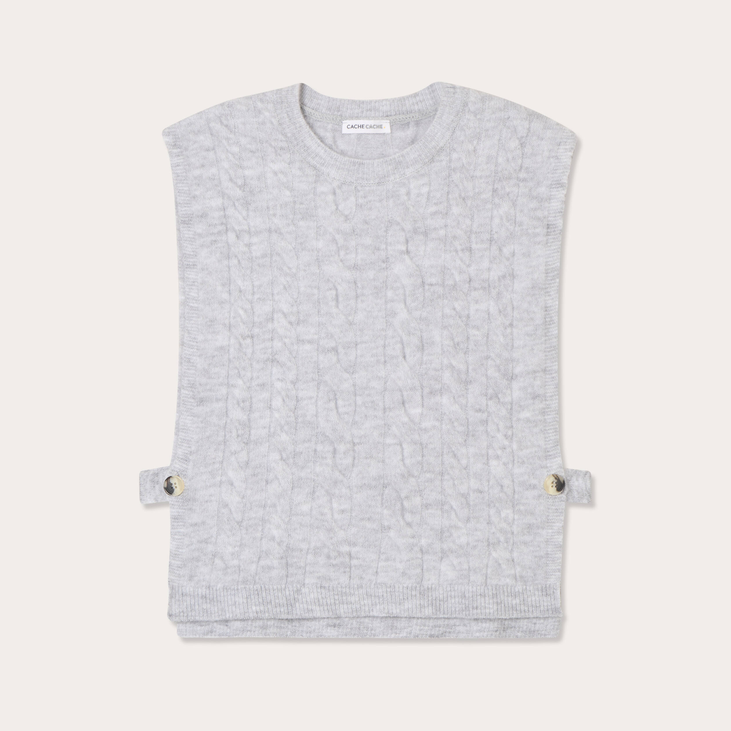 Pull sans manches torsadé gris clair femme