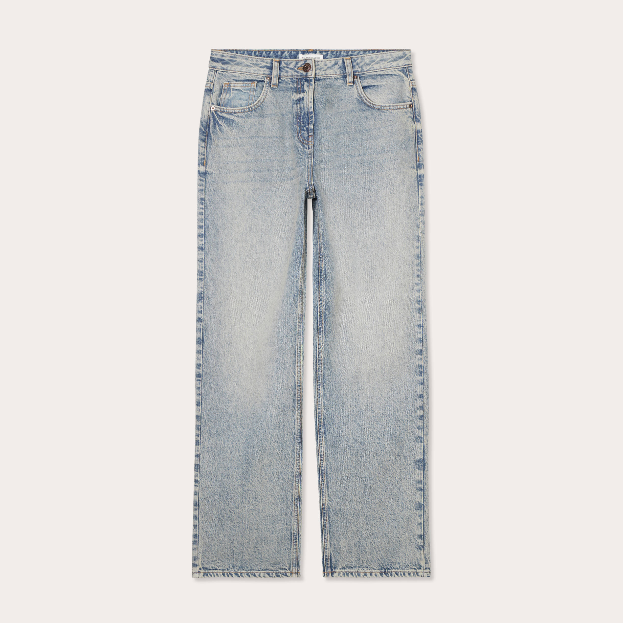 Jeans droit 5 poches denim bleach femme
