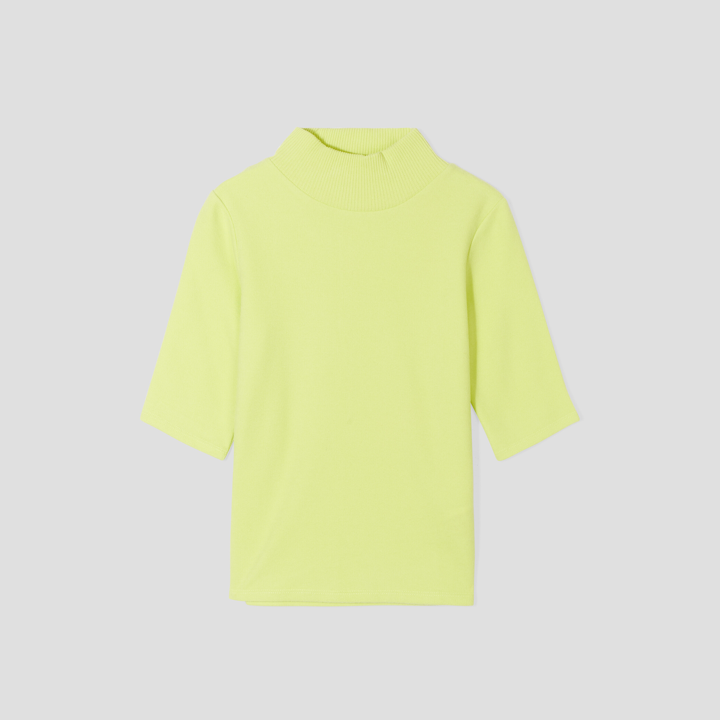 t shirt cotele col montant jaune citron femme T-shirt côtelé col montant jaune citron femme