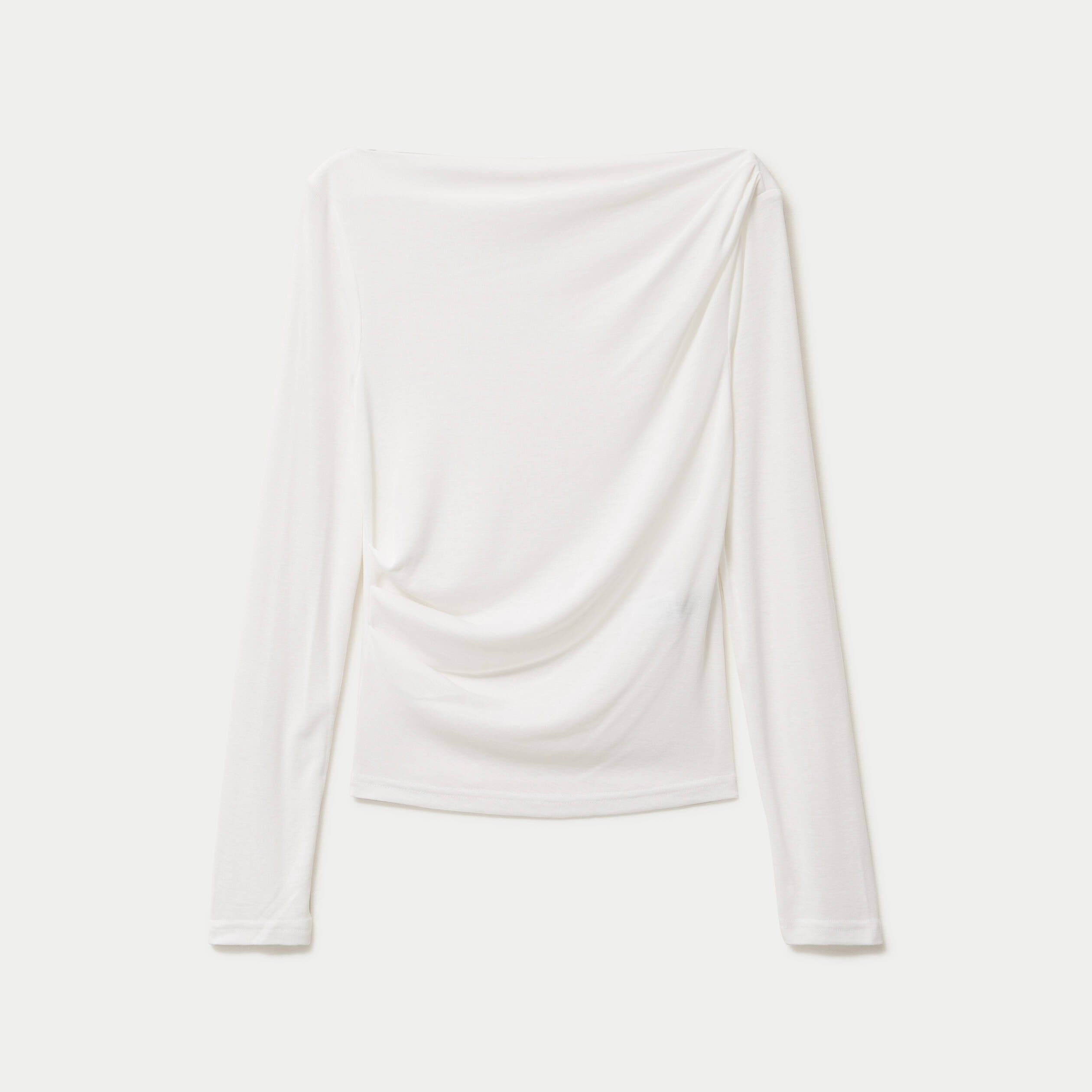 T-shirt col b&eacute;nitier manches longues ecru femme