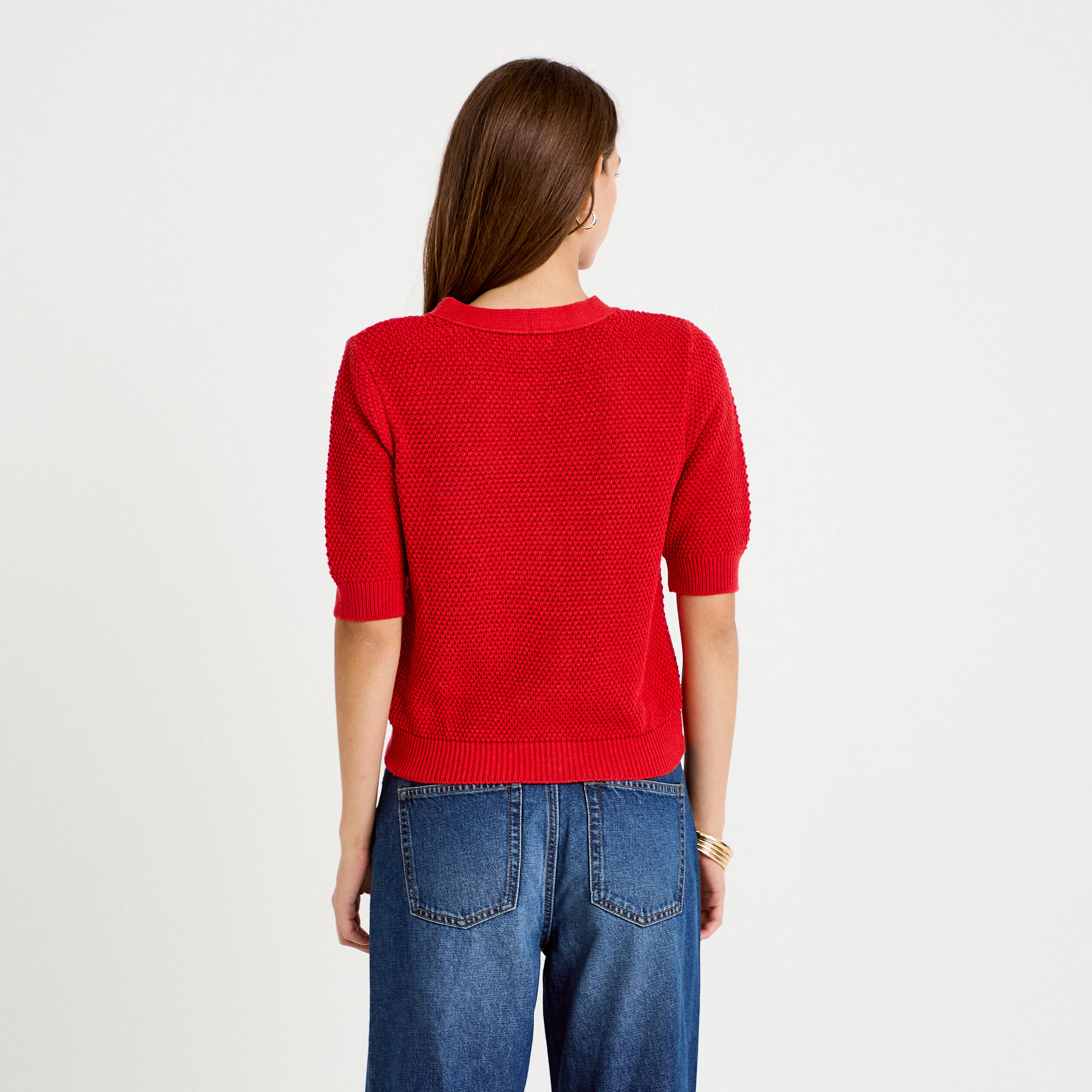 Gilet col v manches courtes rouge femme