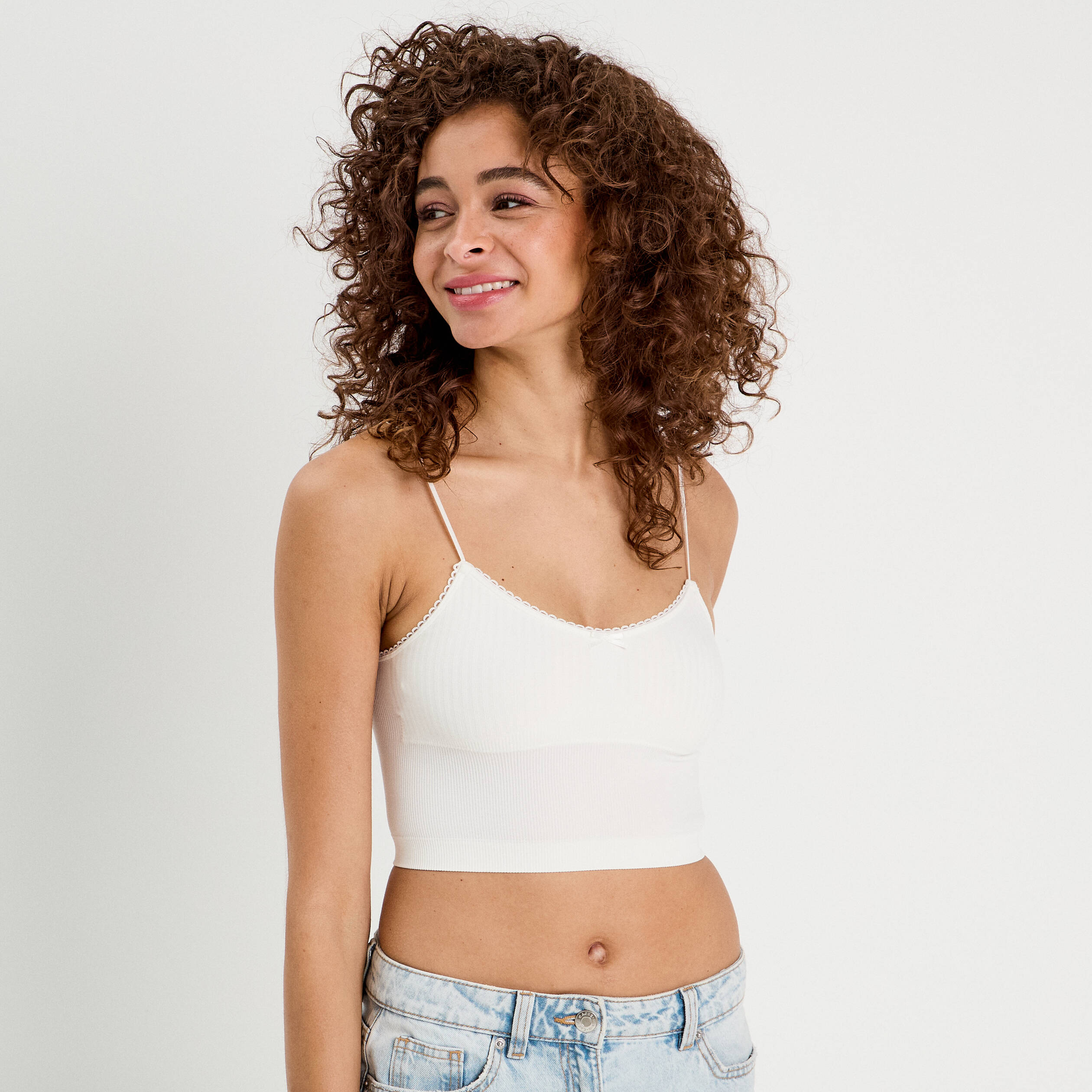 Crop top c&ocirc;tel&eacute; ecru femme