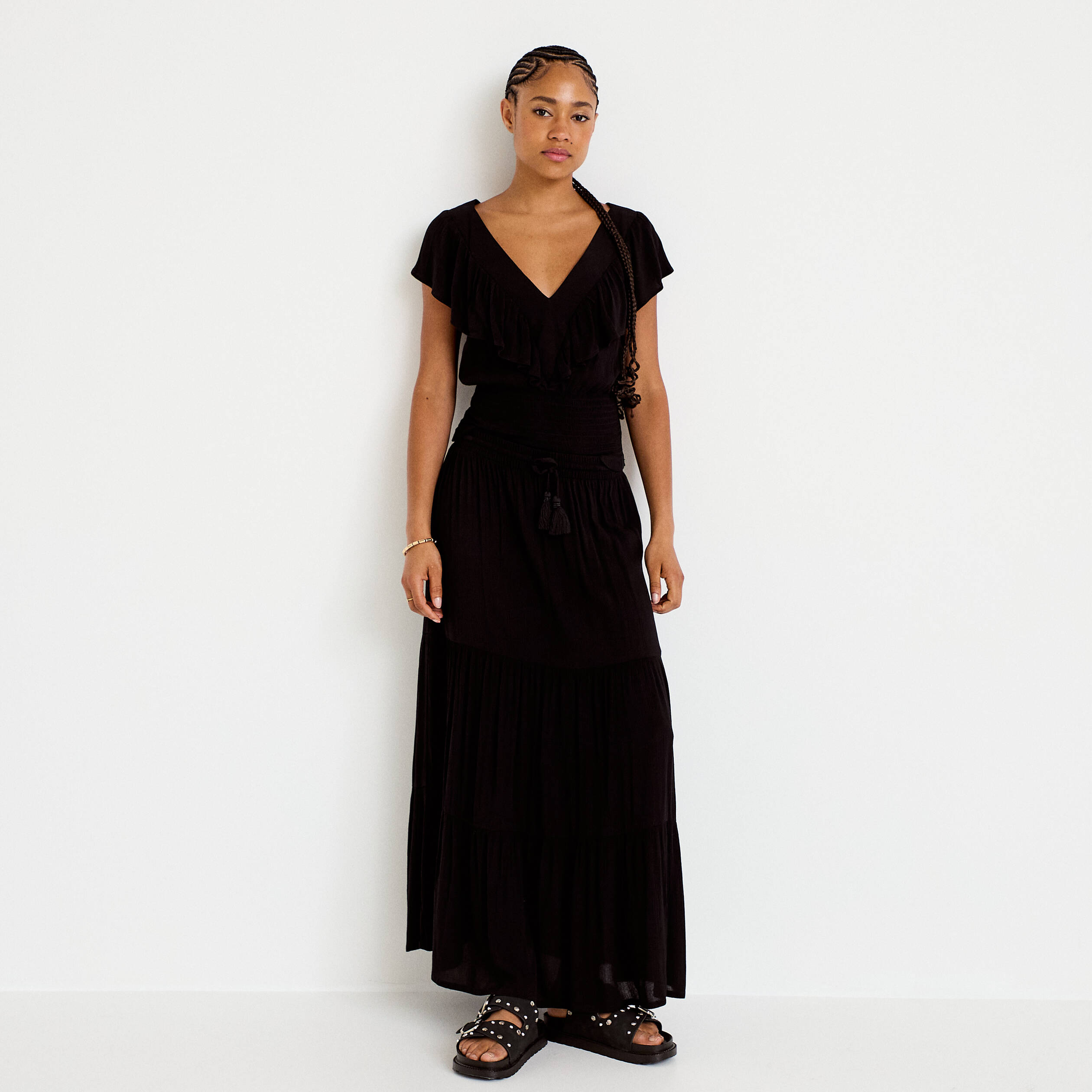 Jupe longue pliss&eacute;e &eacute;vas&eacute;e noir femme