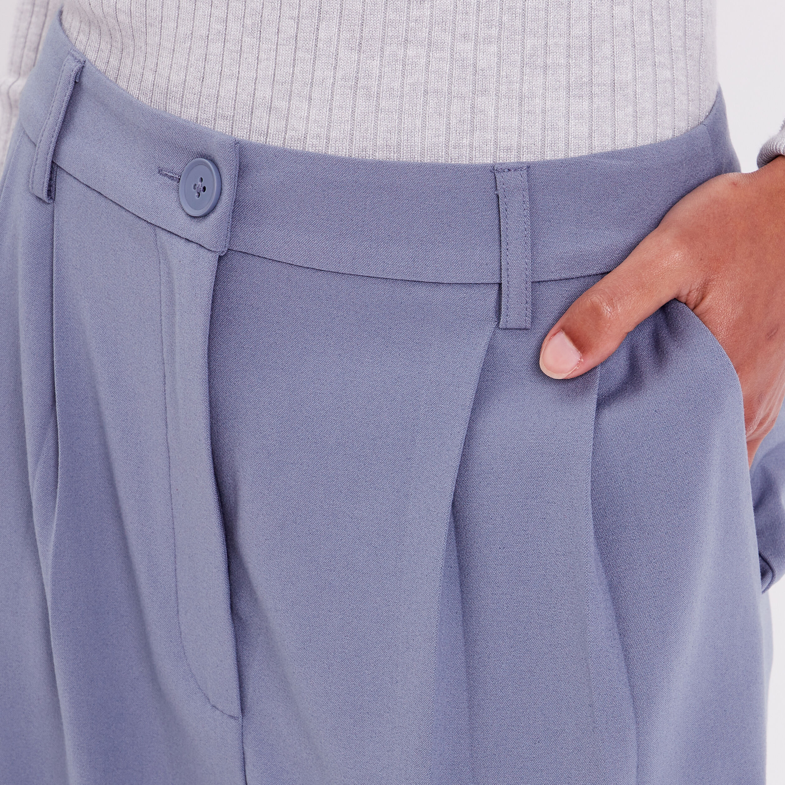 pantalon city droit pinces bleu gris femme Pantalon city droit pinces bleu gris femme