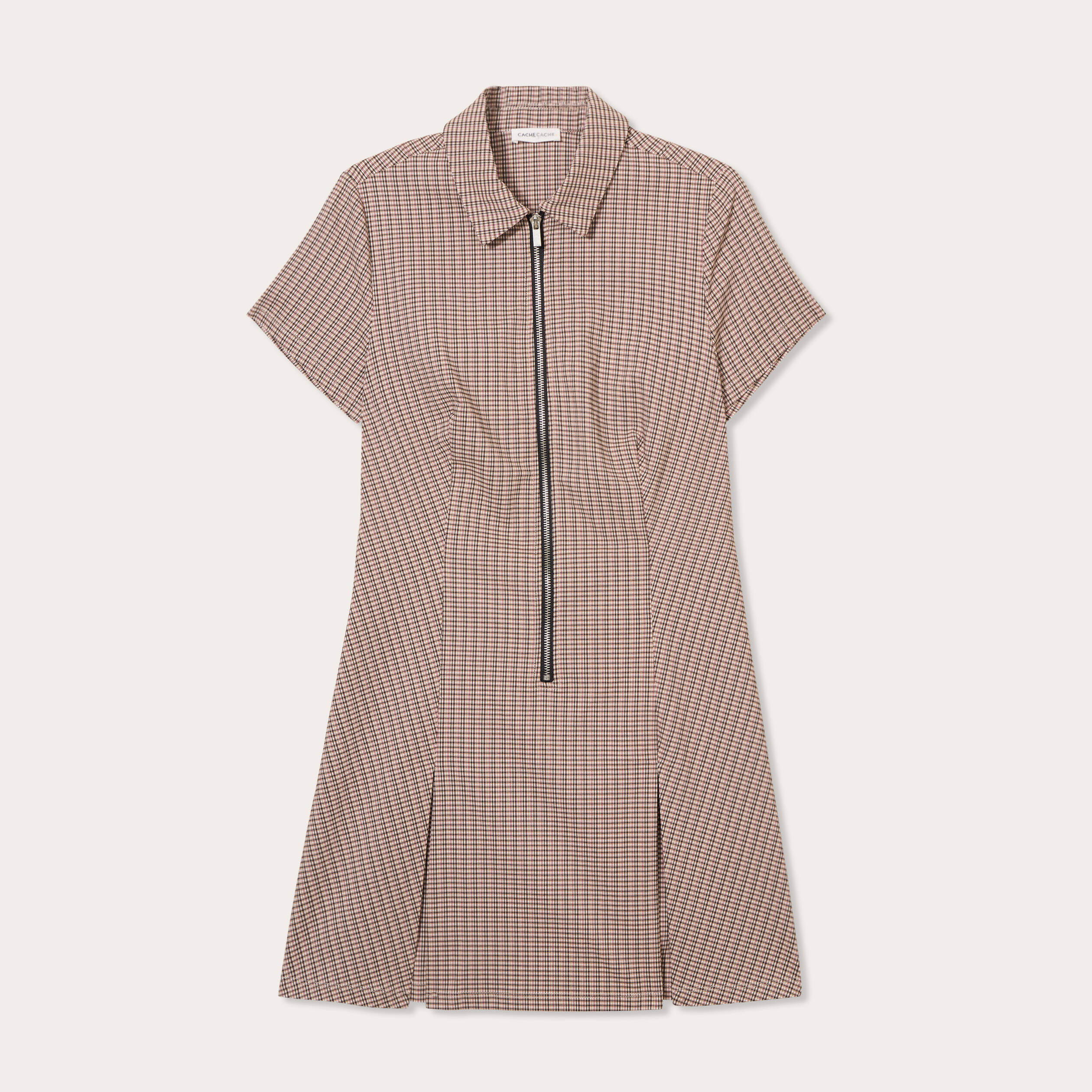Robe patineuse zipp&eacute;e beige femme