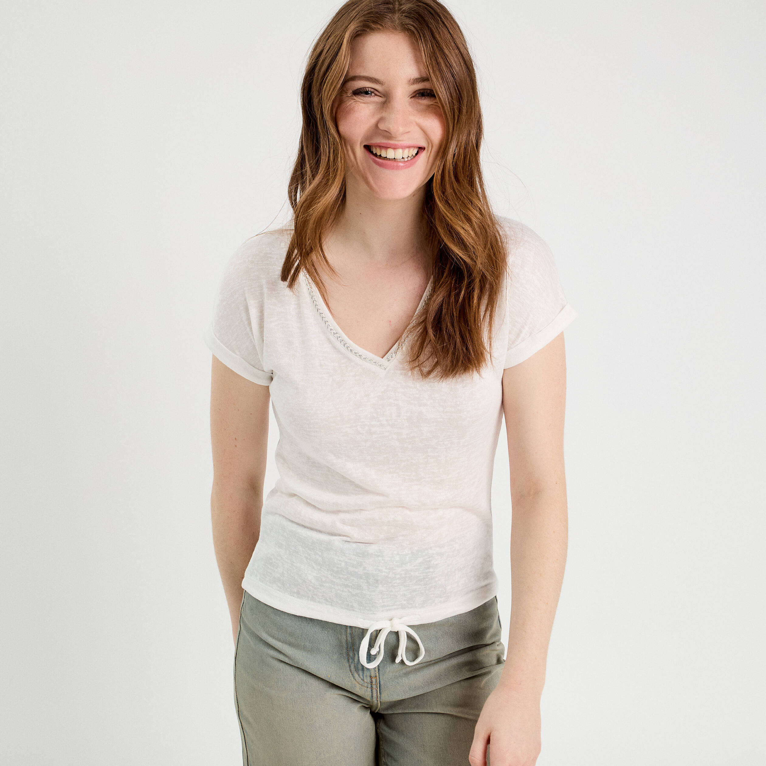 t shirt detail noeud ecru femme T-shirt détail noeud ecru femme