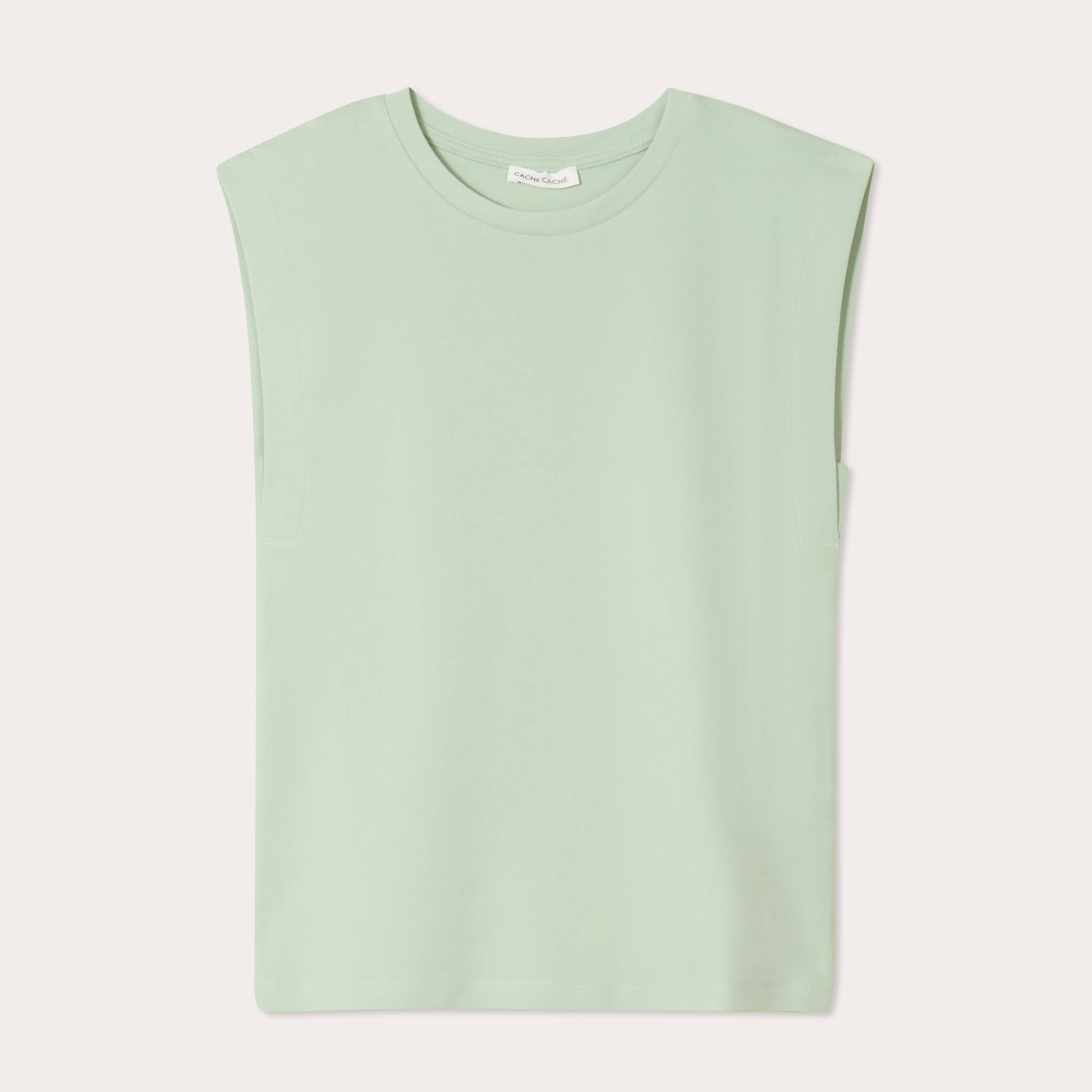 T-shirt col rond sans manches vert pastel femme