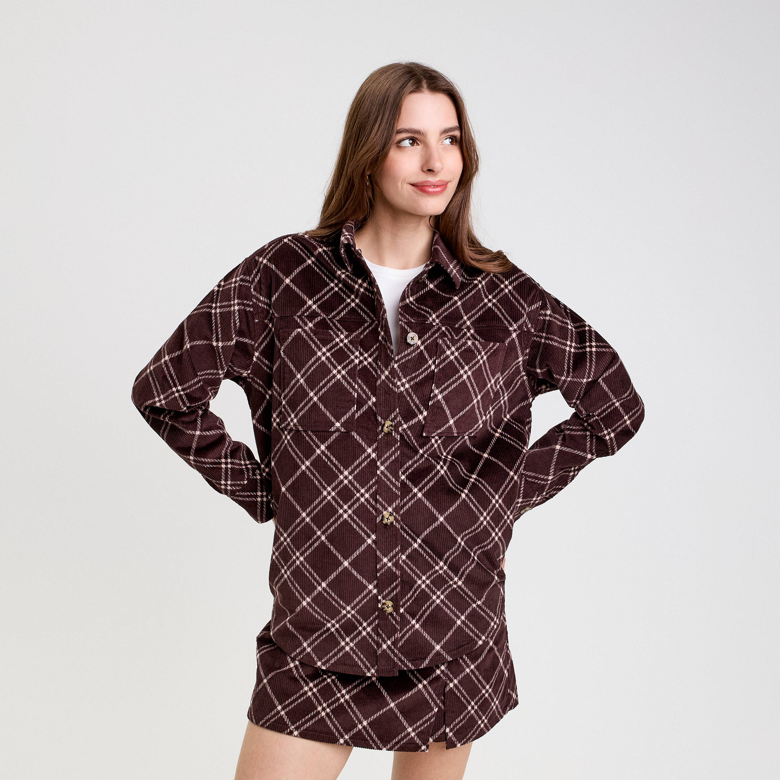 Chemise oversize en velours marron chocolat femme Vibs