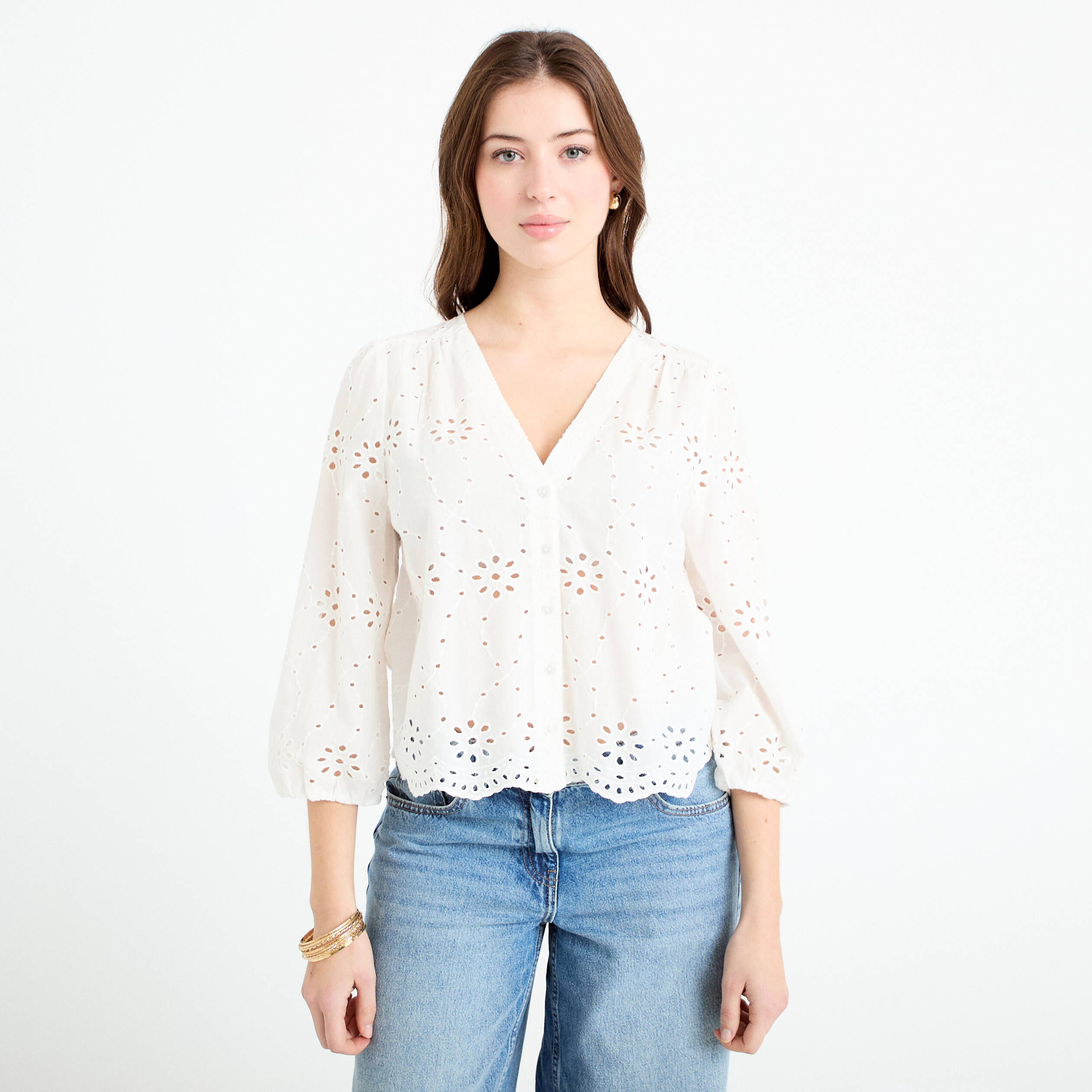 Blouse broderie anglaise ecru femme