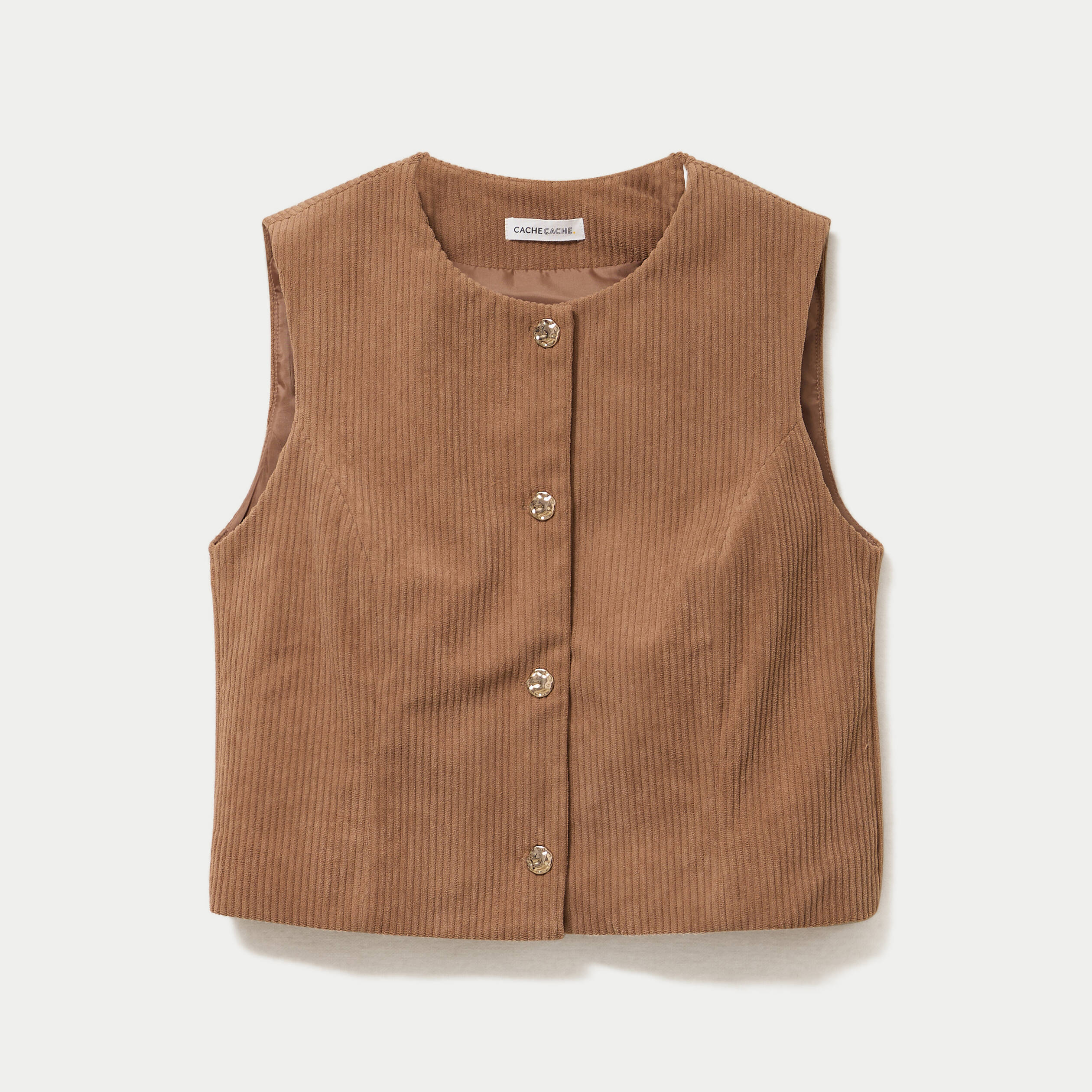 Gilet droit sans manches en velours camel femme
