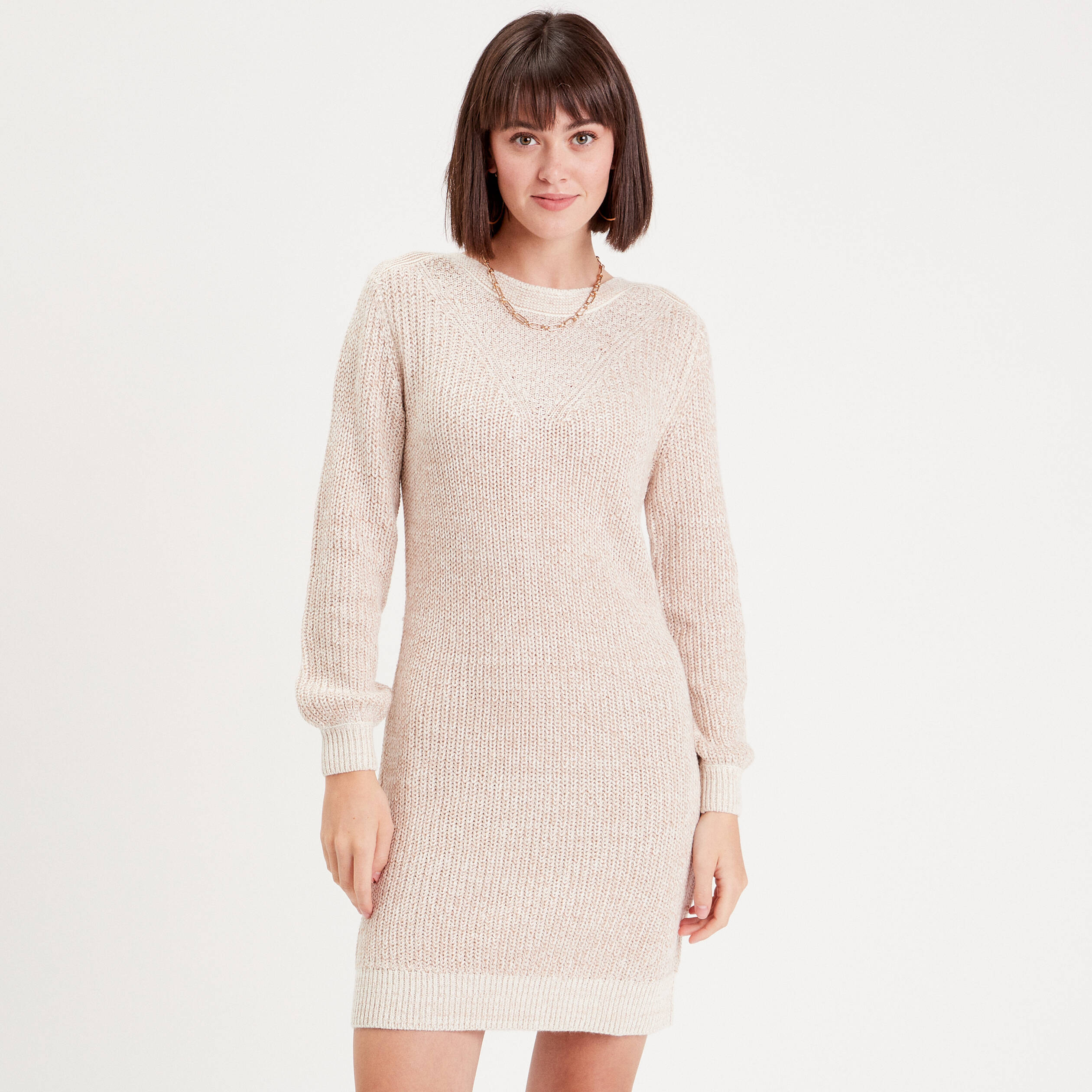 robe pull droite col rond ivoire femme Robe pull droite col rond ivoire femme