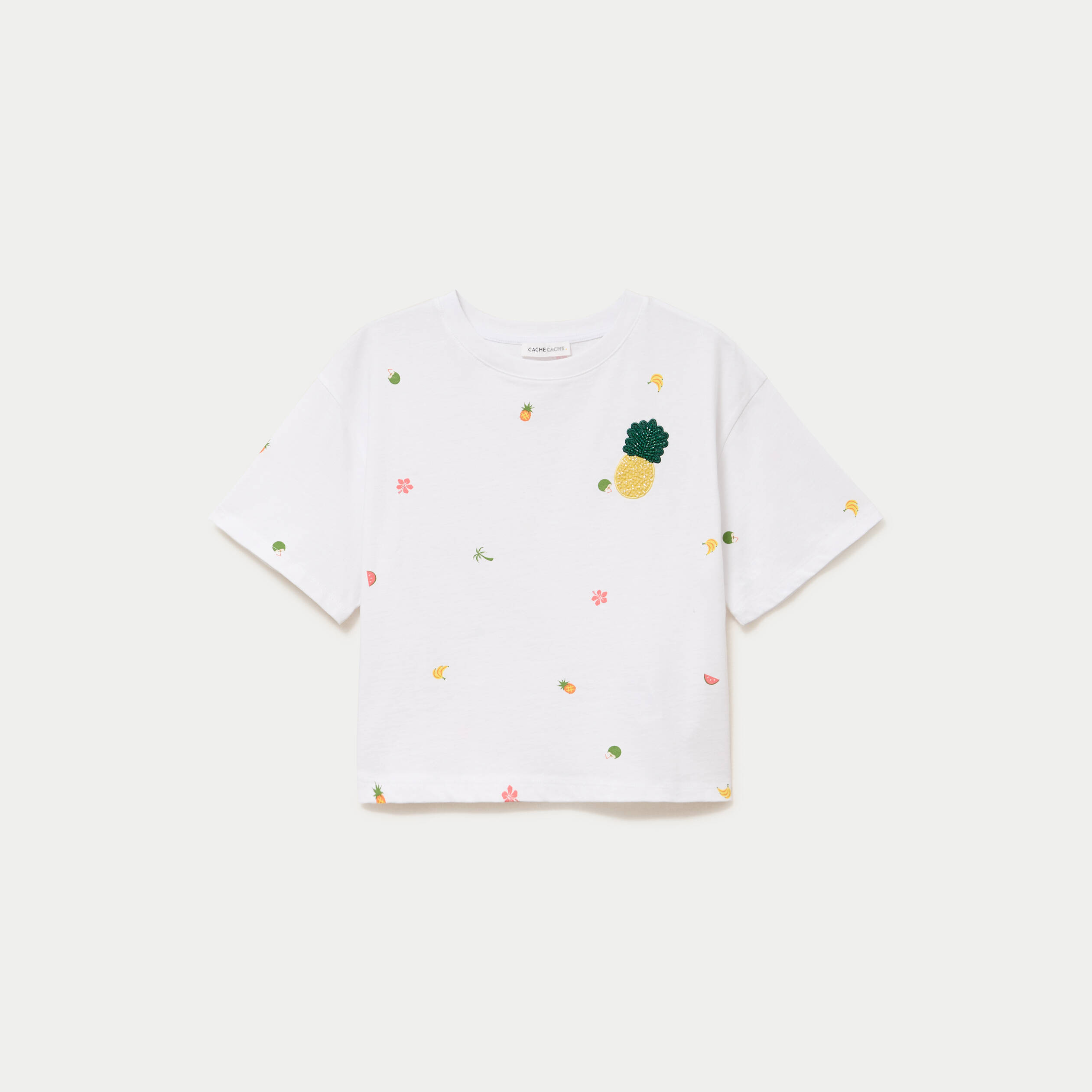 T-shirt droit cropped manches courtes blanc femme