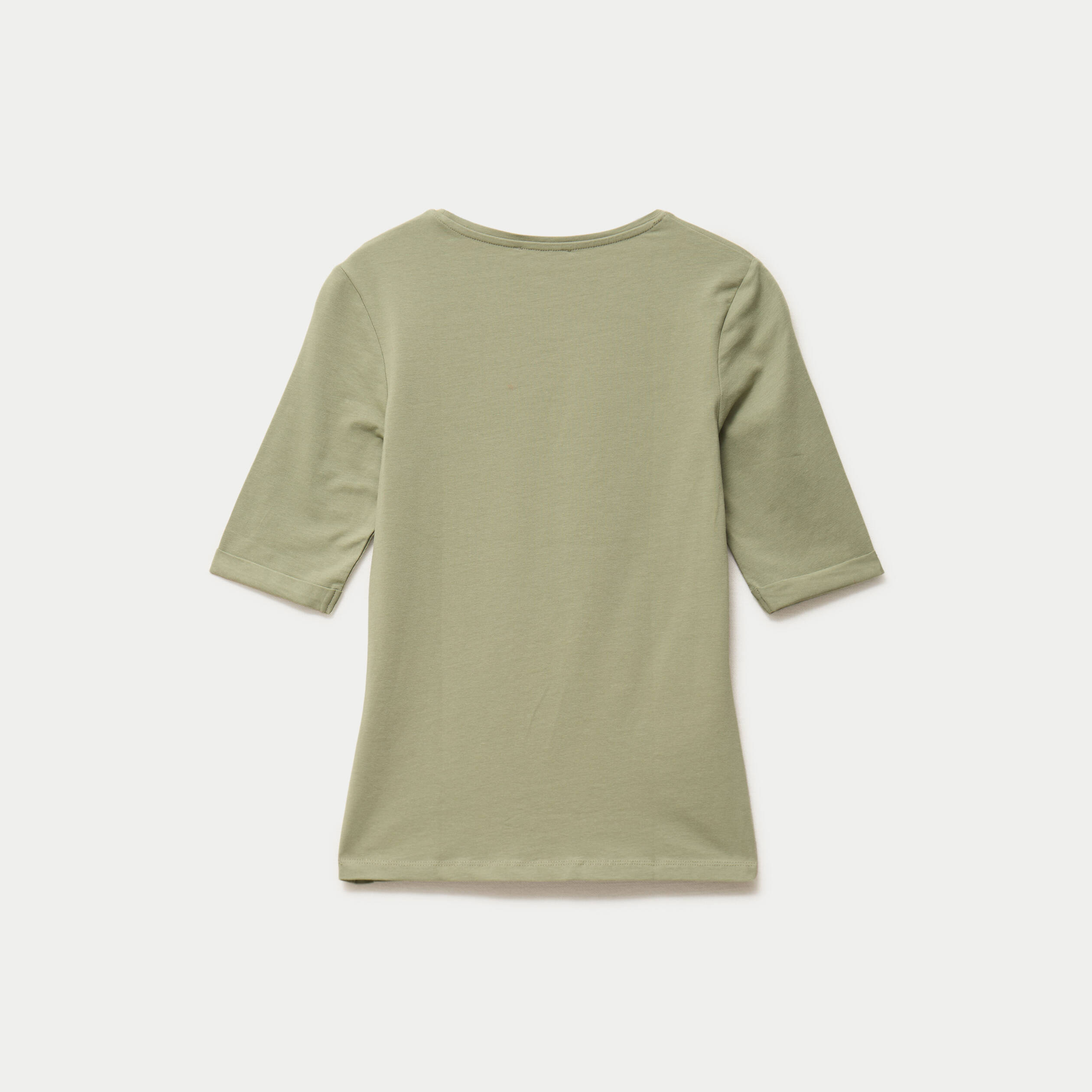 T-shirt ajust&eacute; col rond manches courtes vert kaki femme