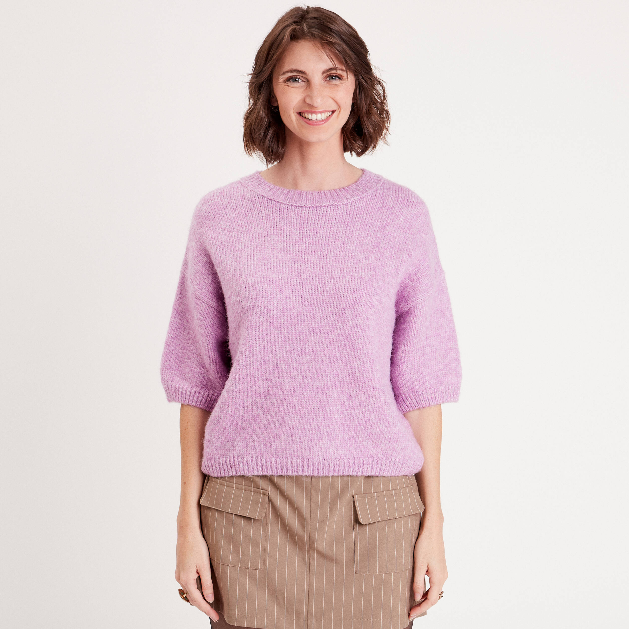 Pull manches courtes mauve femme | Vibs