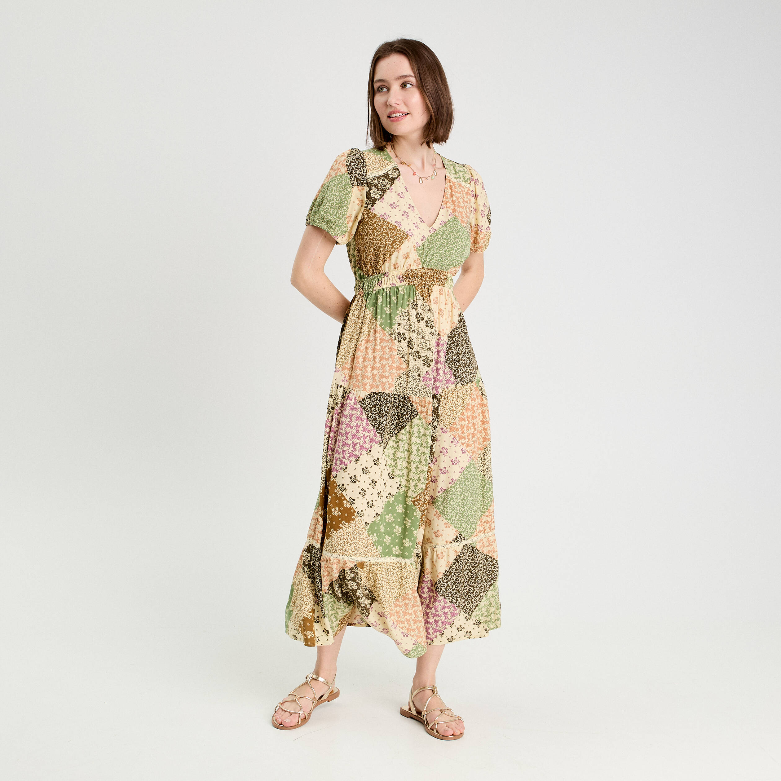 robe longue evasee beige femme Robe longue évasée beige femme
