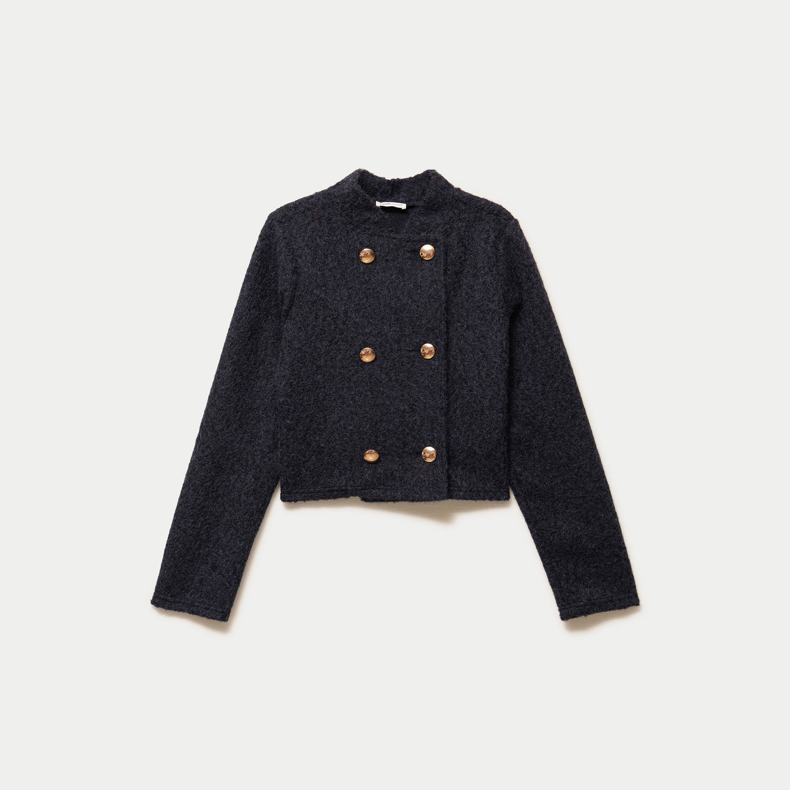 Veste droite cropped effet polaire bleu marine femme