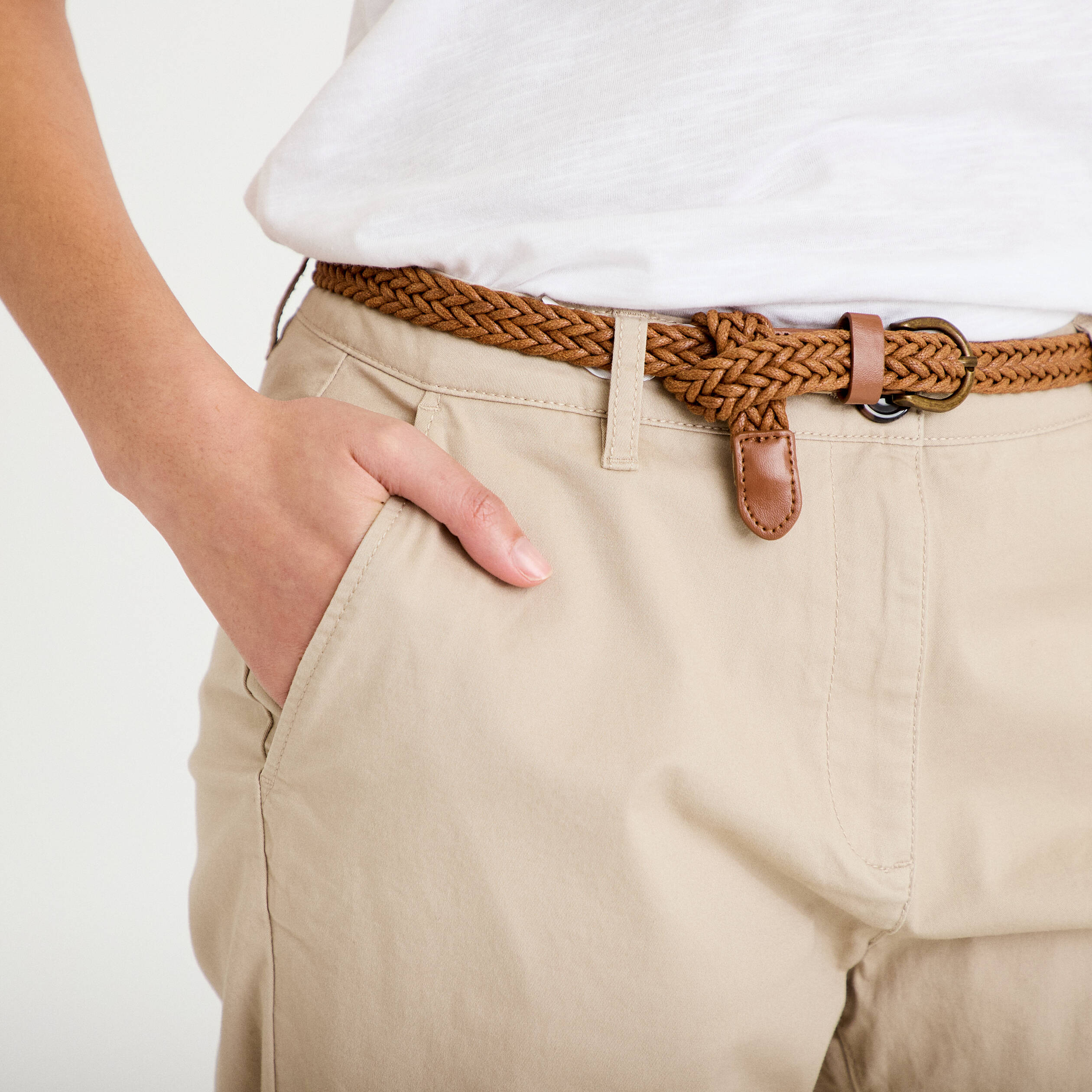 Pantalon chino 7/8&egrave;me beige femme