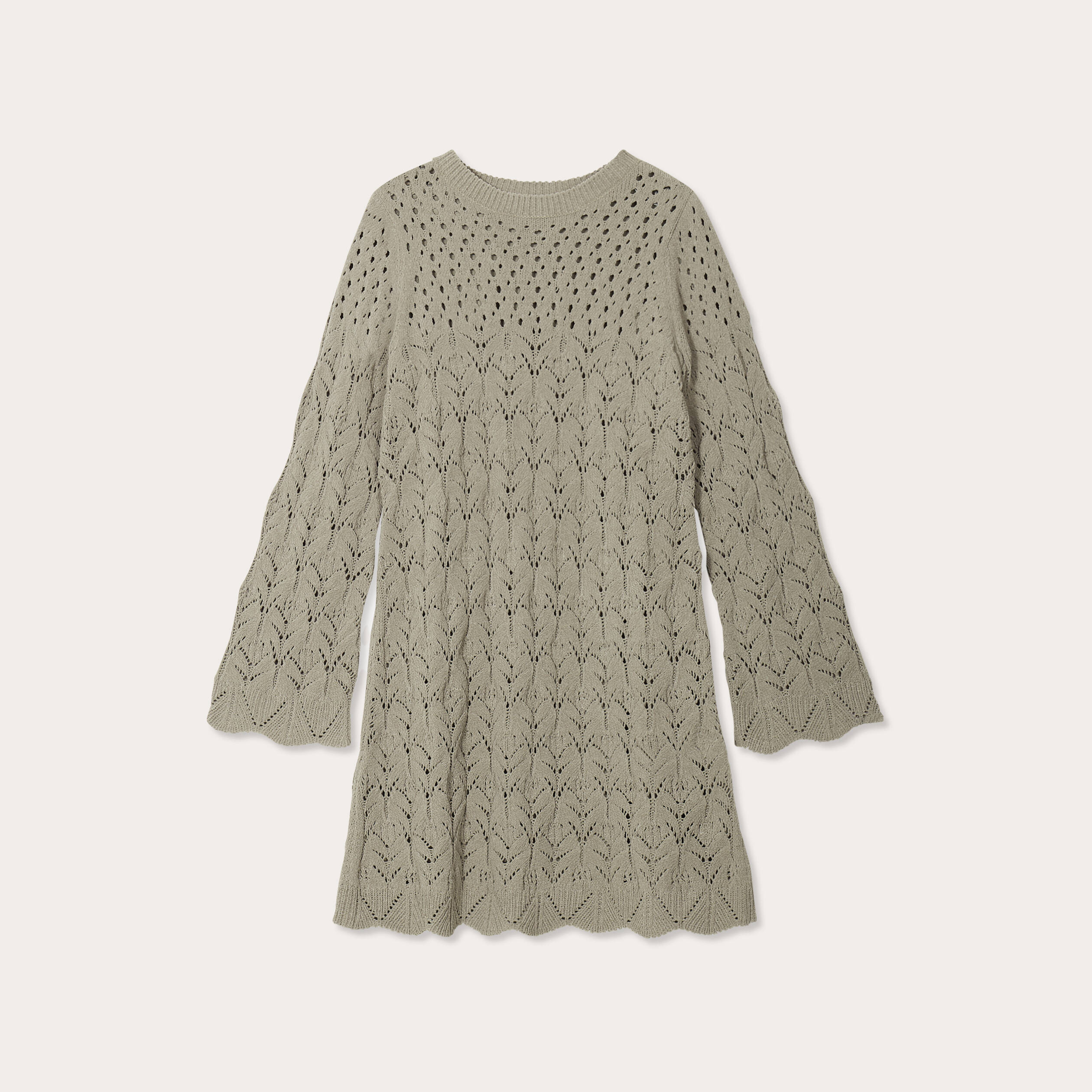Robe tricot &eacute;vas&eacute;e ajour&eacute;e vert kaki femme