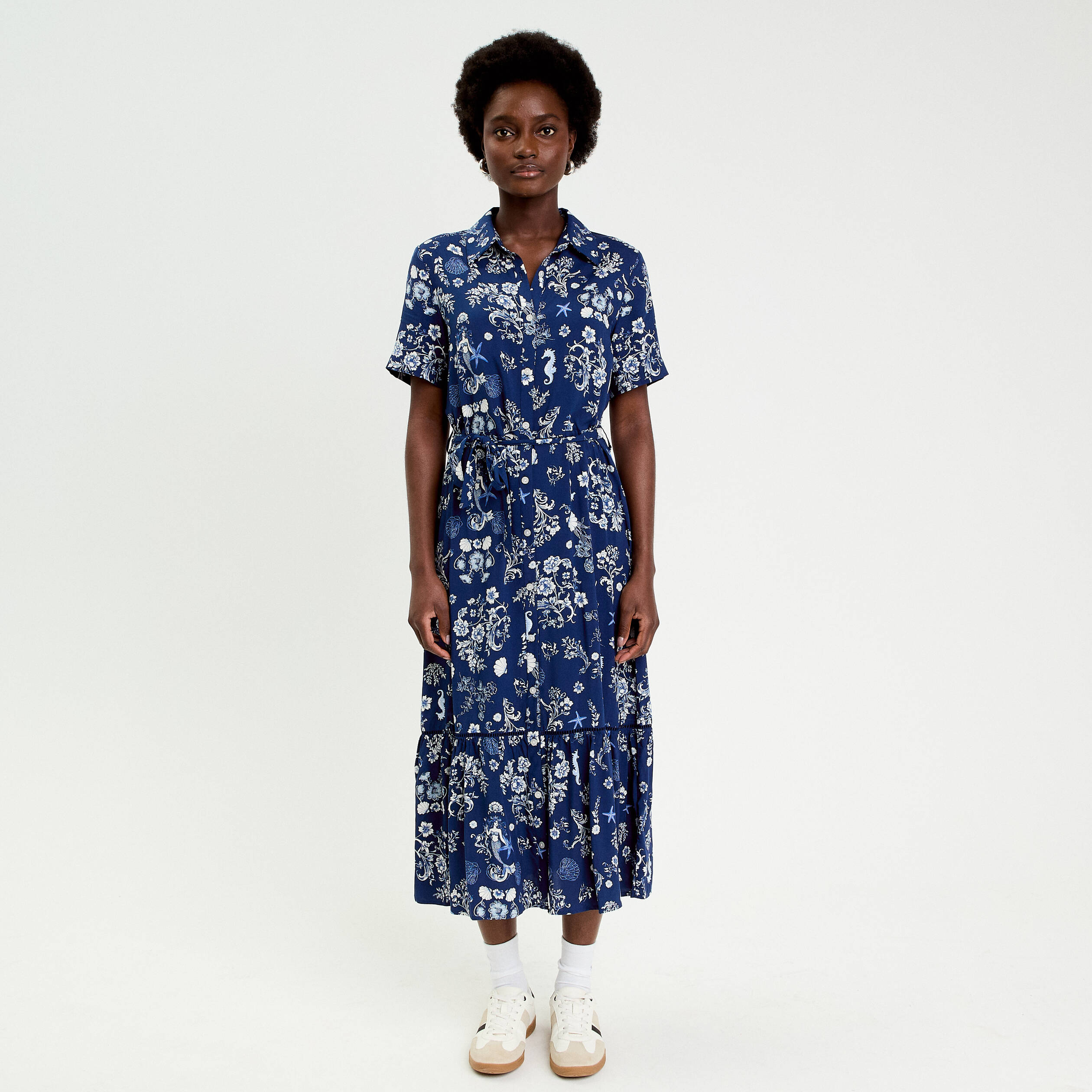 Robe Chemisier Vintage Hopkin's Bleu Foncé - Taille 38 - Coton