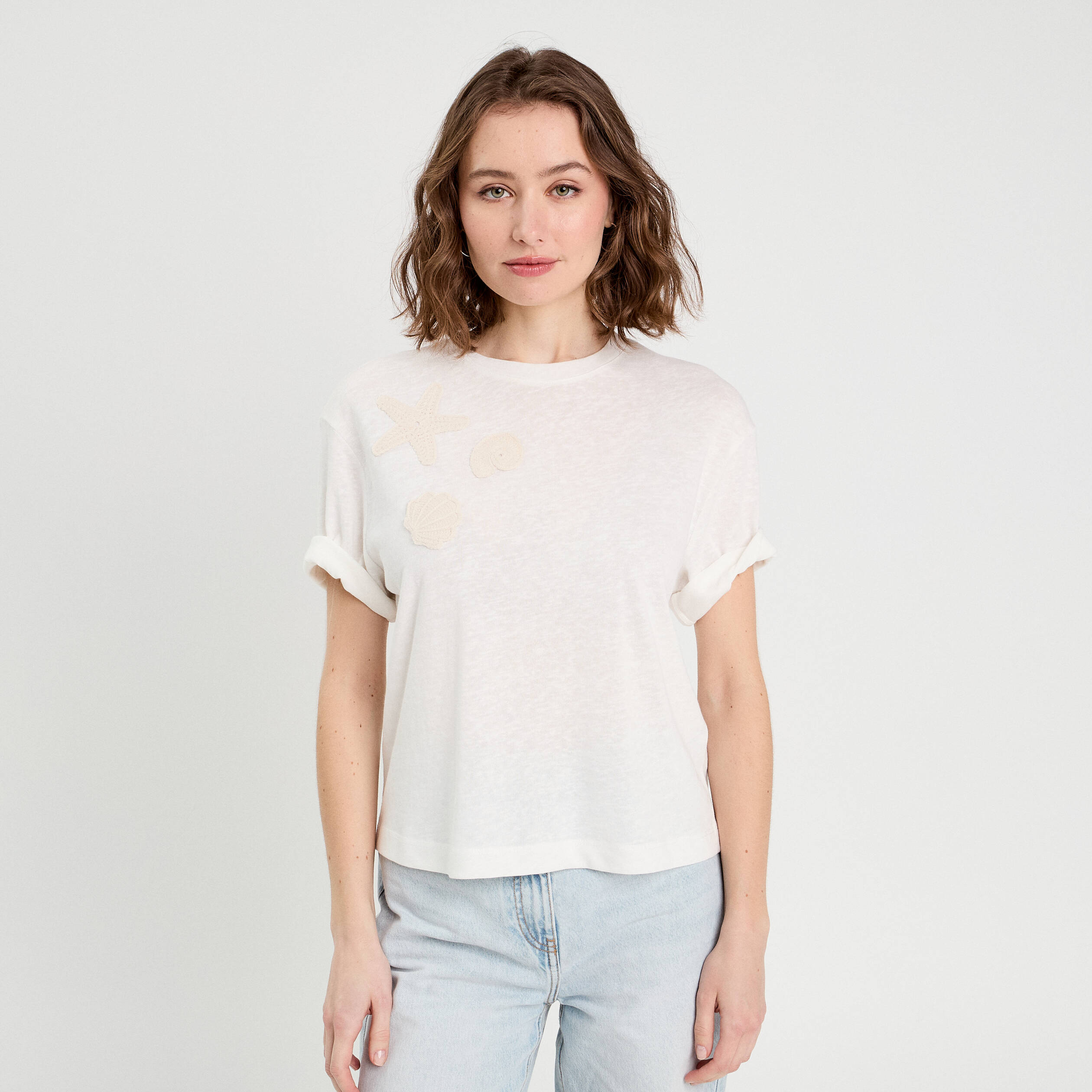 T-shirt manches courtes ecru femme
