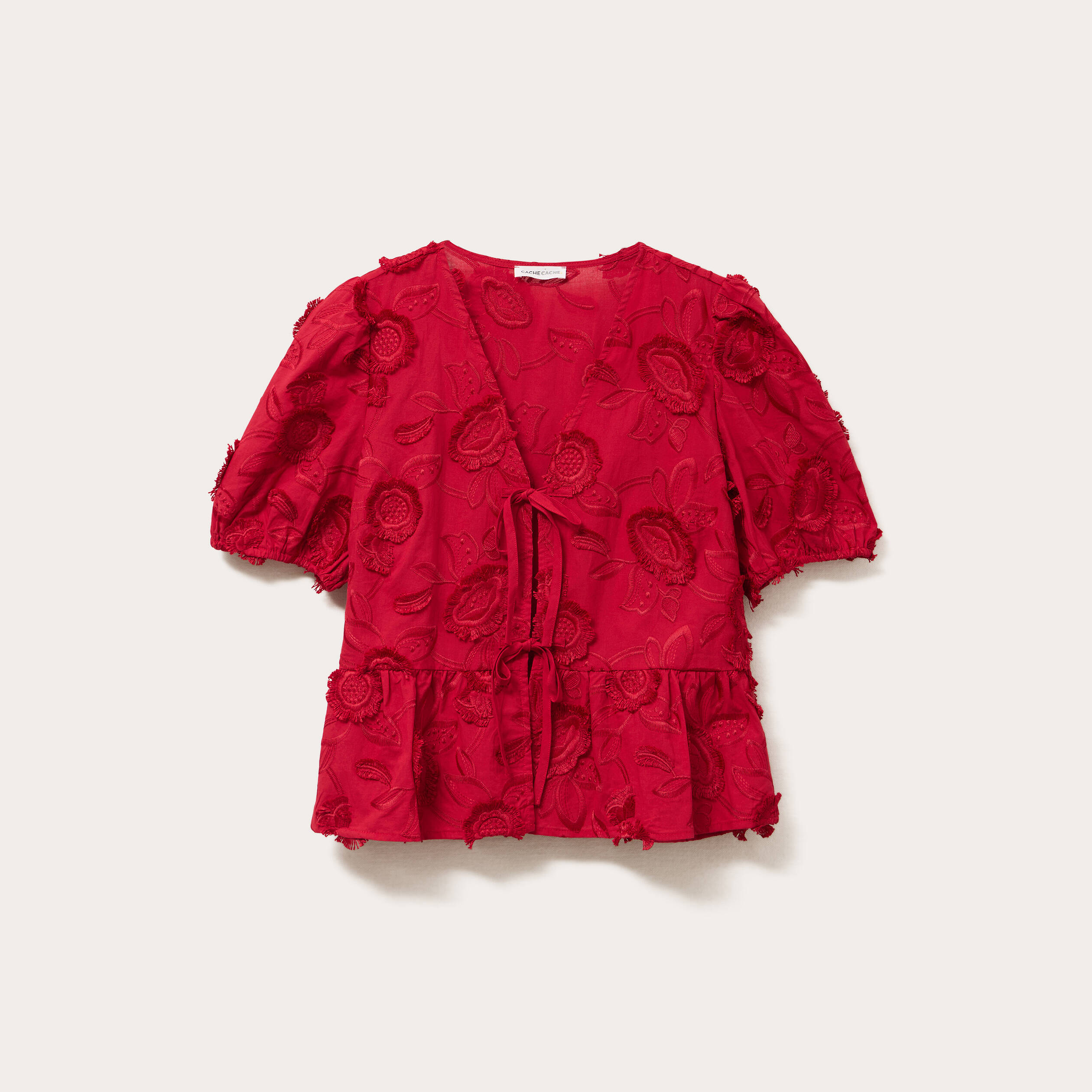 blouse manches courtes noeuds rouge fonce femme Blouse manches courtes noeuds rouge foncé femme