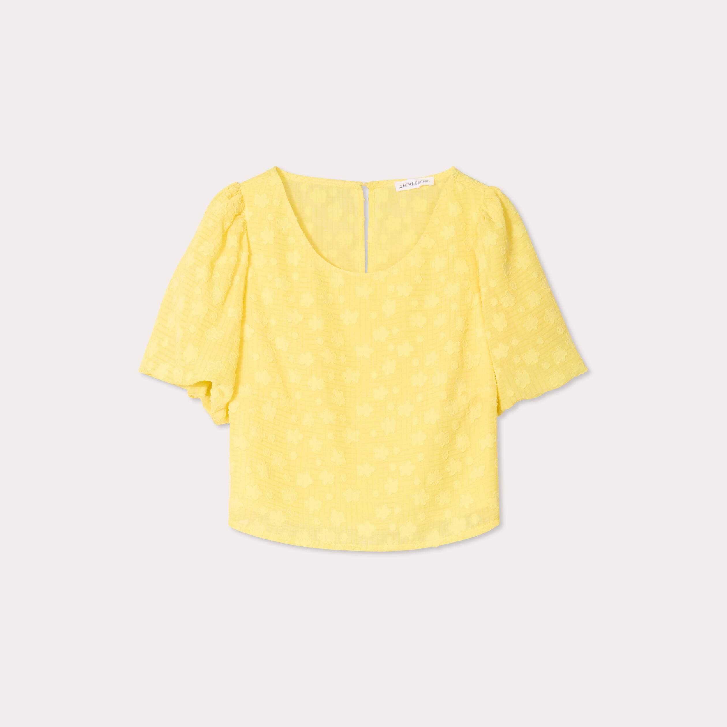 Blouse manches courtes jaune pastel femme