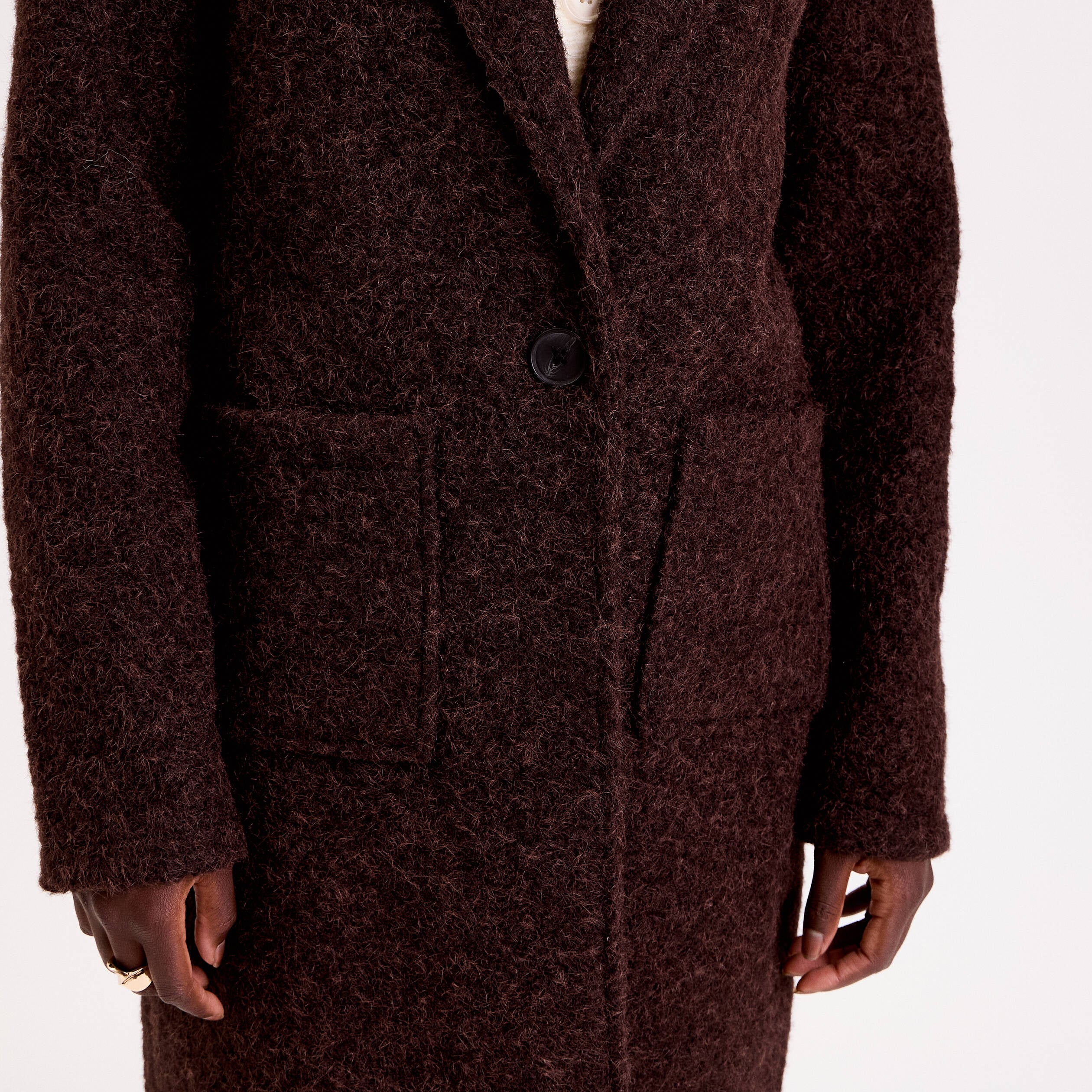 Manteau bouclette marron fonc&eacute; femme