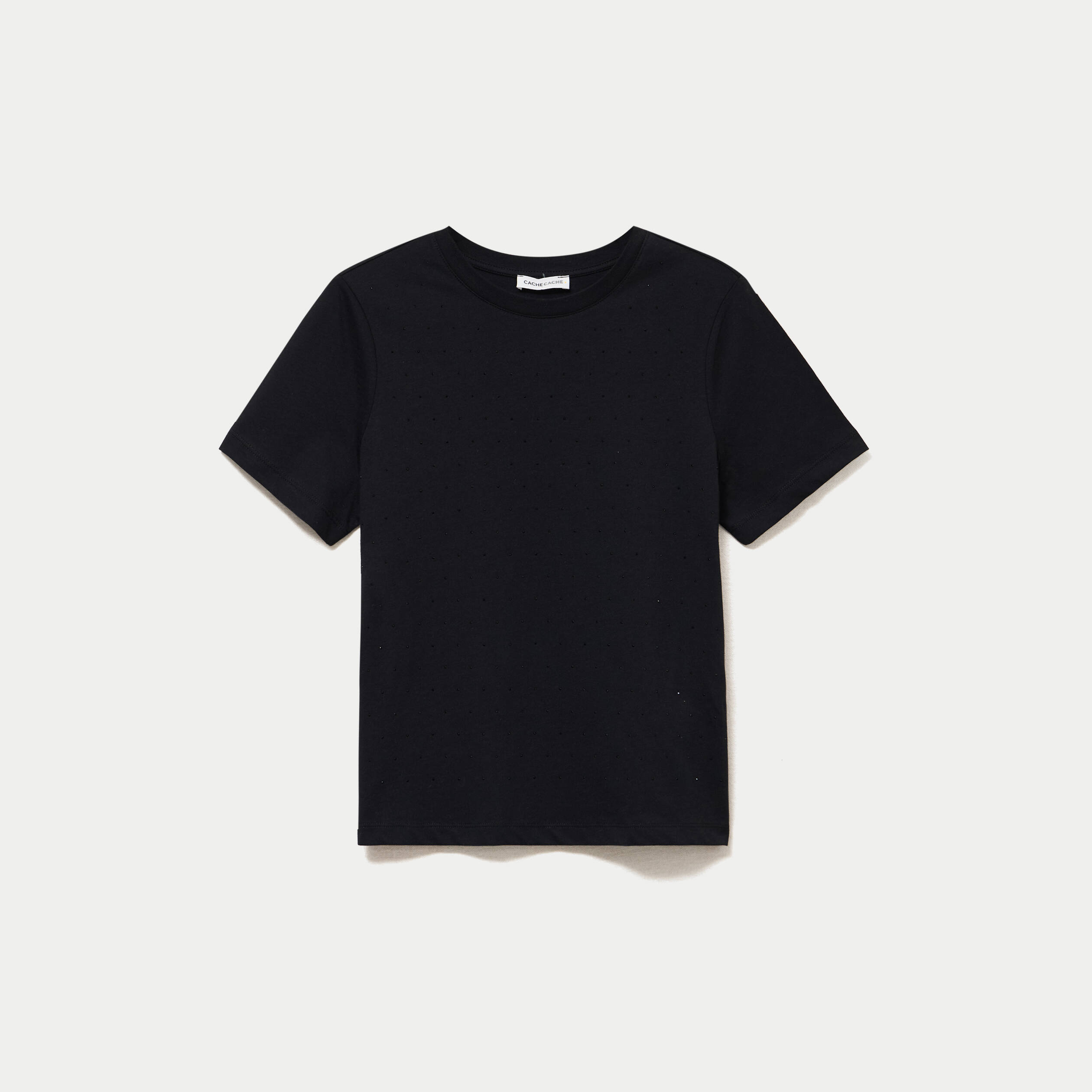 T-shirt col rond manches courtes noir femme