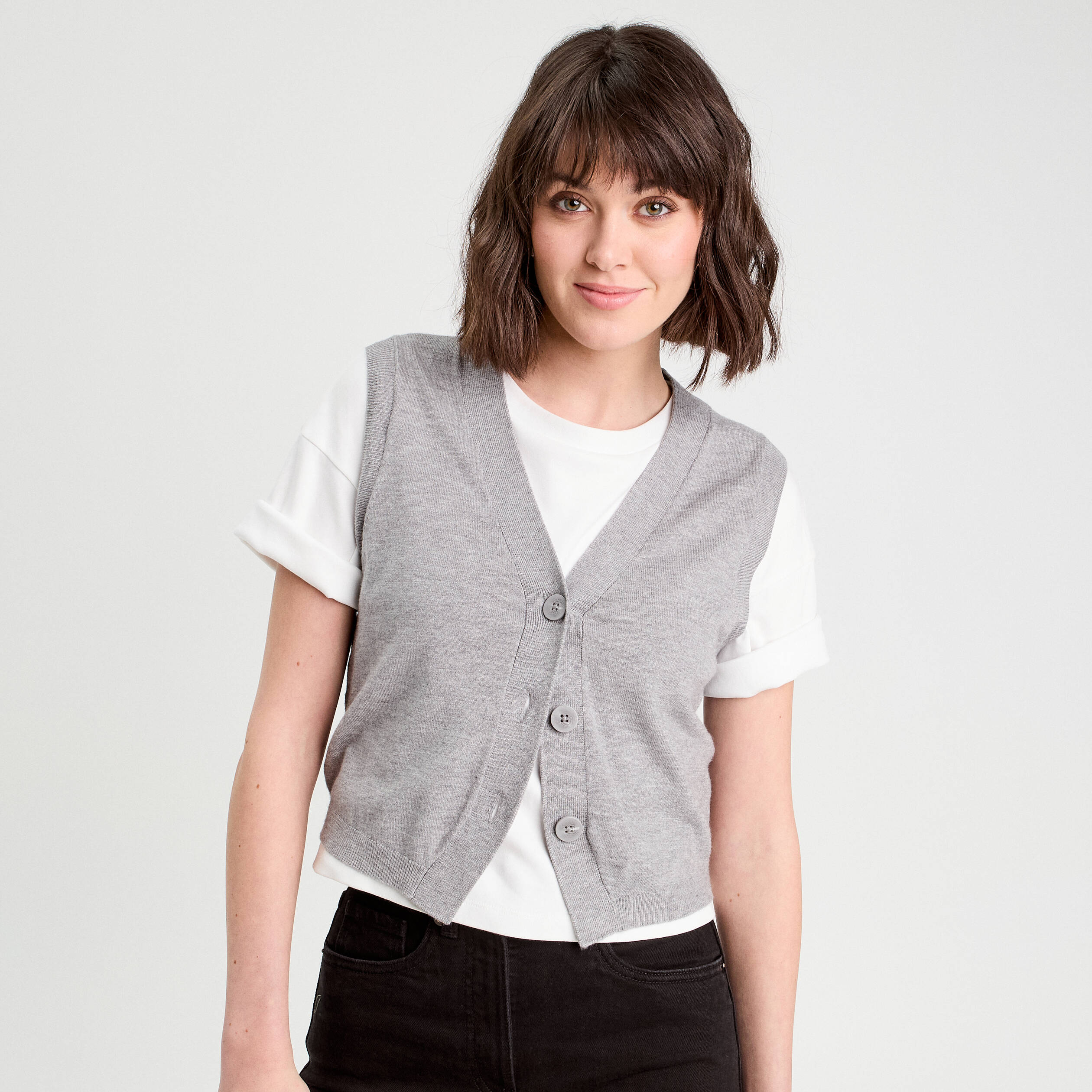 Gilet sans manches gris fonc&eacute; femme