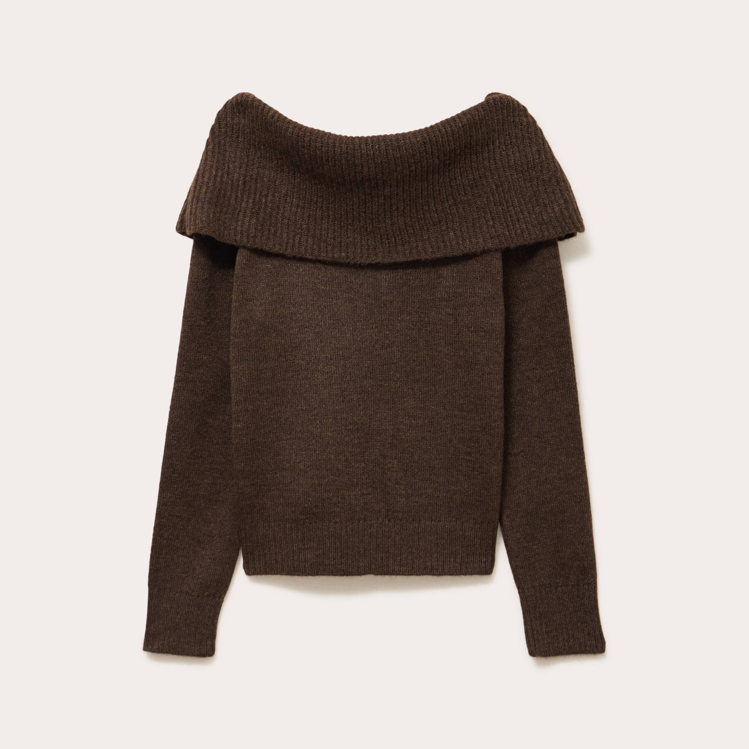 Pull col bardot &agrave; motif manches longues marron femme
