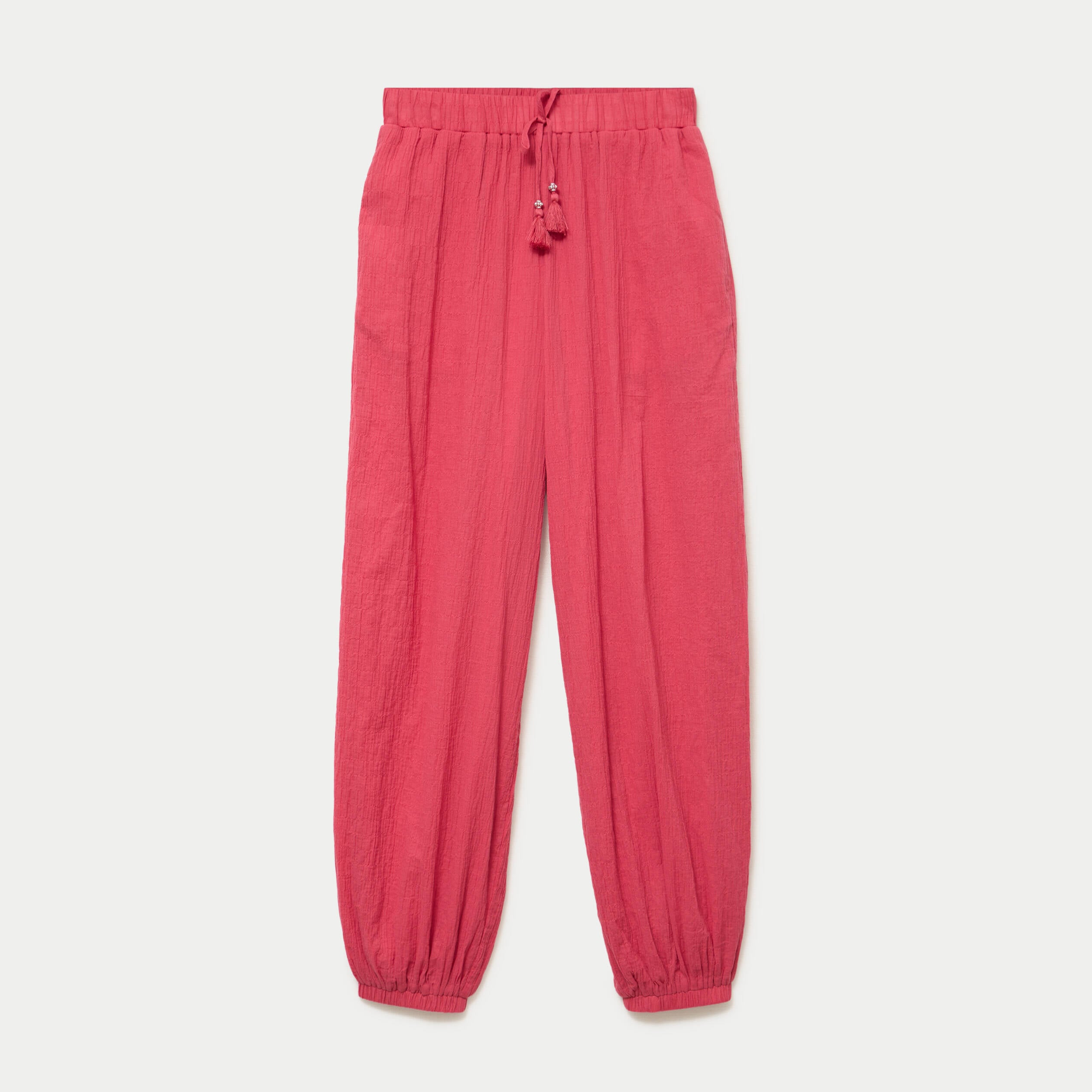 Pantalon large taille haute pliss&eacute; rose framboise femme