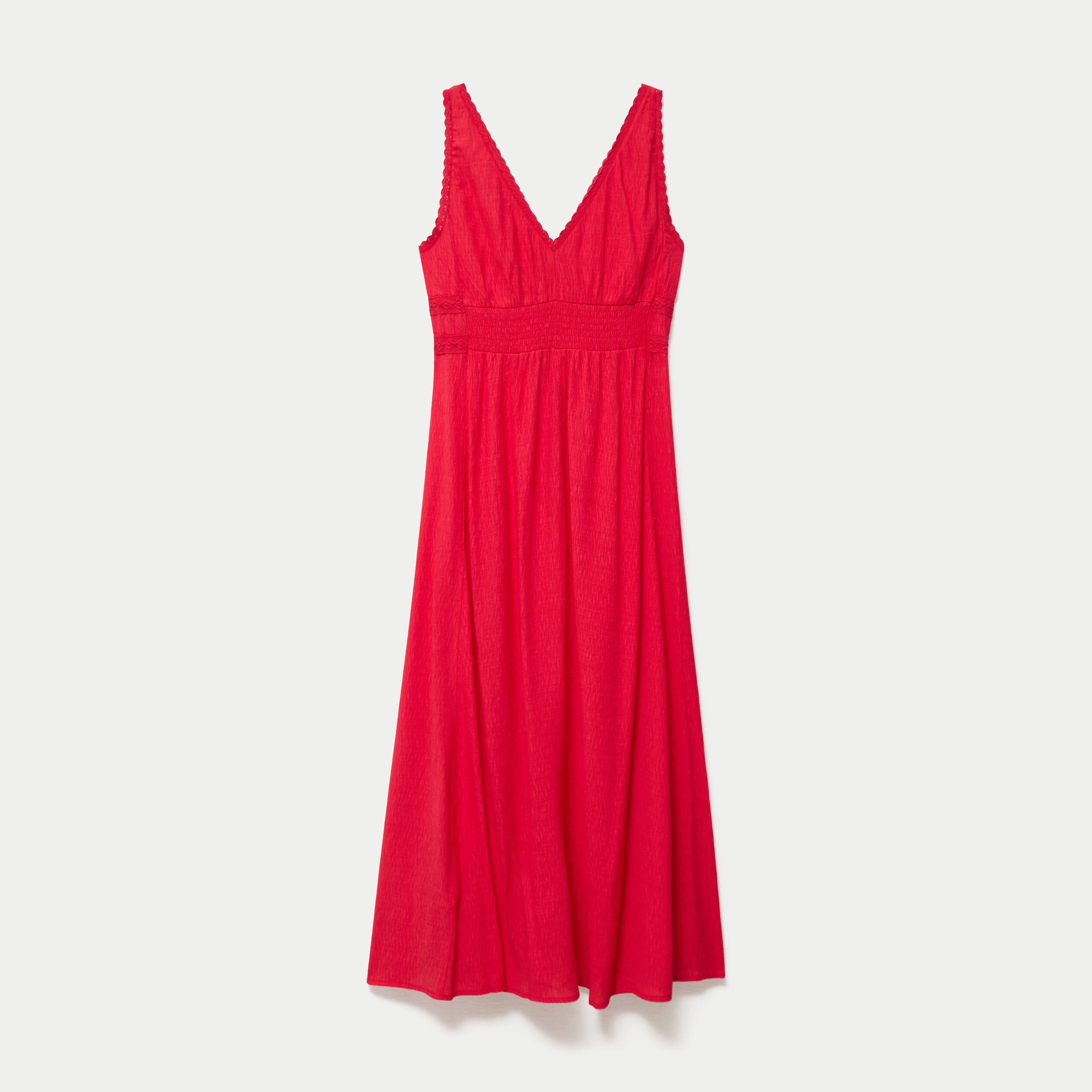 Robe longue &eacute;vas&eacute;e col v sans manches rouge femme