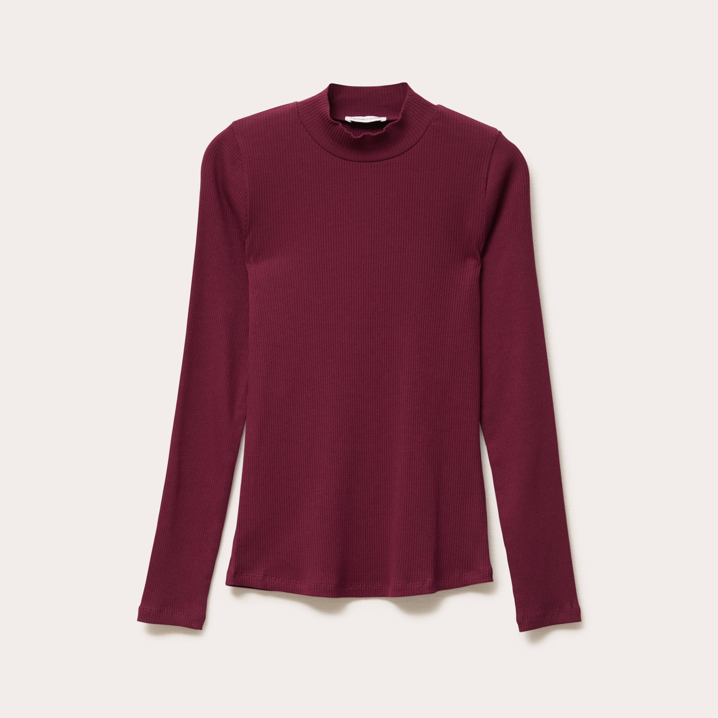 T-shirt manches longues c&ocirc;tel&eacute; bordeaux femme