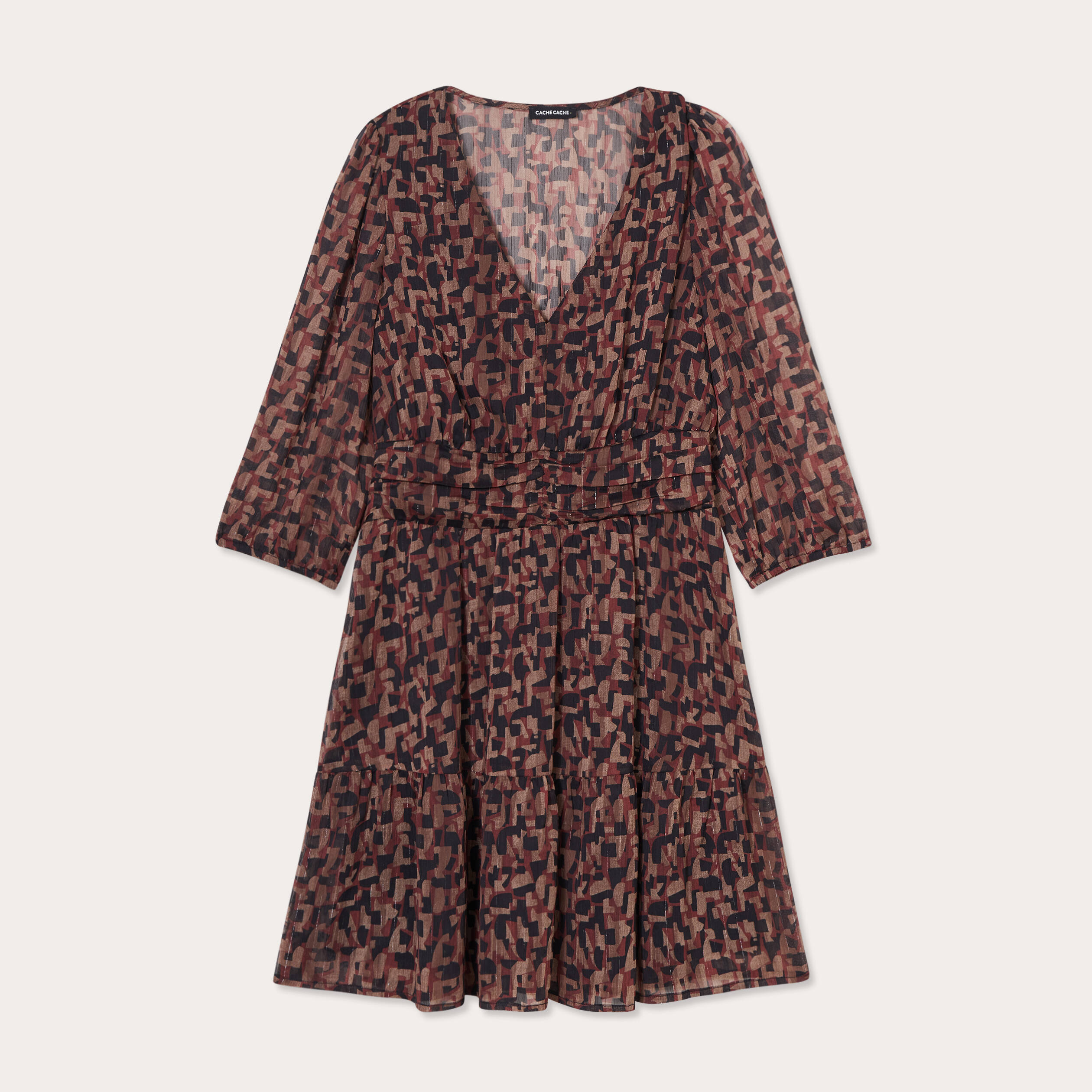 robe evasee manches 34 marron femme Robe évasée manches 3/4 marron femme