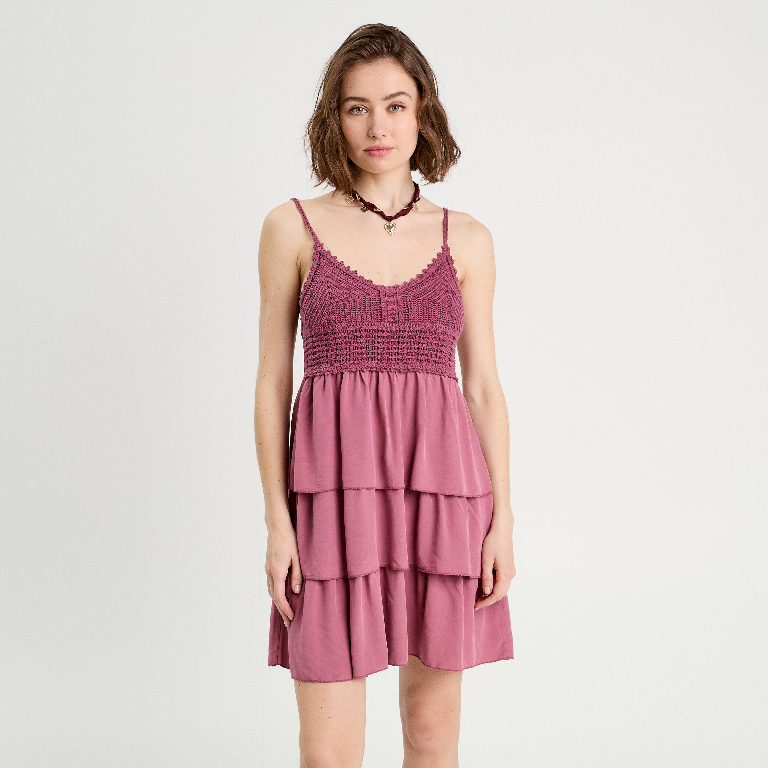 robe evasee bretelles vieux rose femme Robe évasée bretelles vieux rose femme