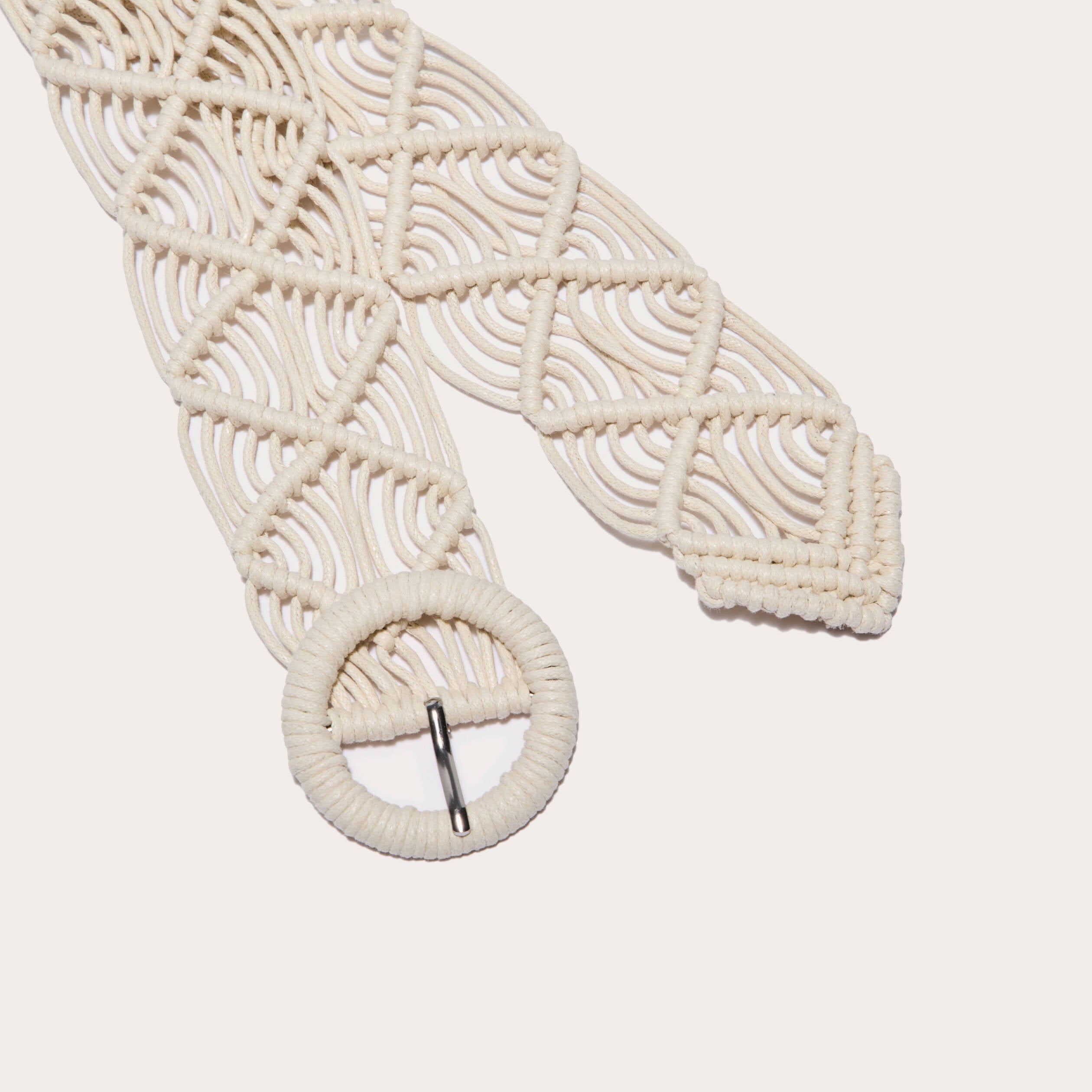 Ceinture large effet macram&eacute; ecru femme