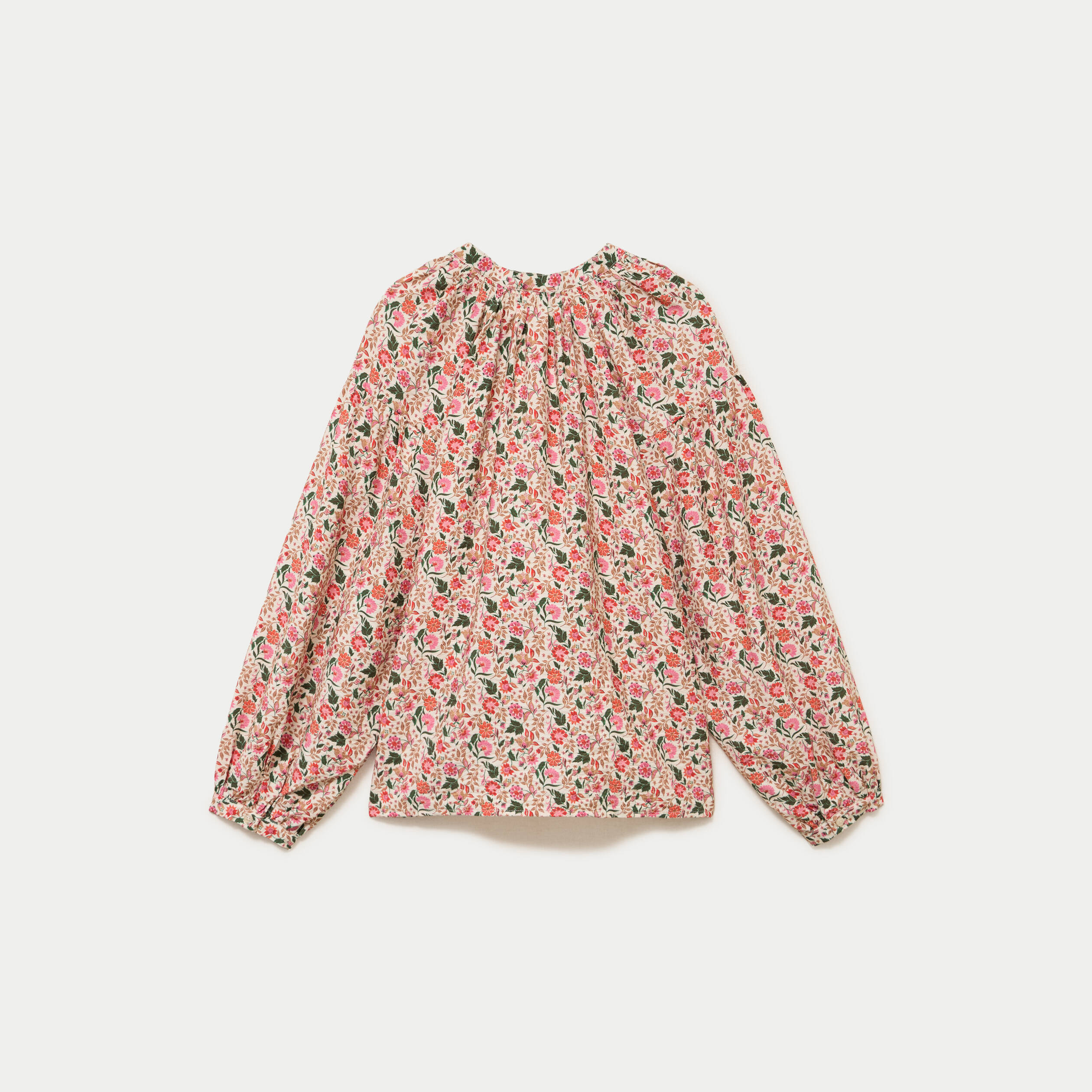 Blouse ample col v manches longues blanc femme