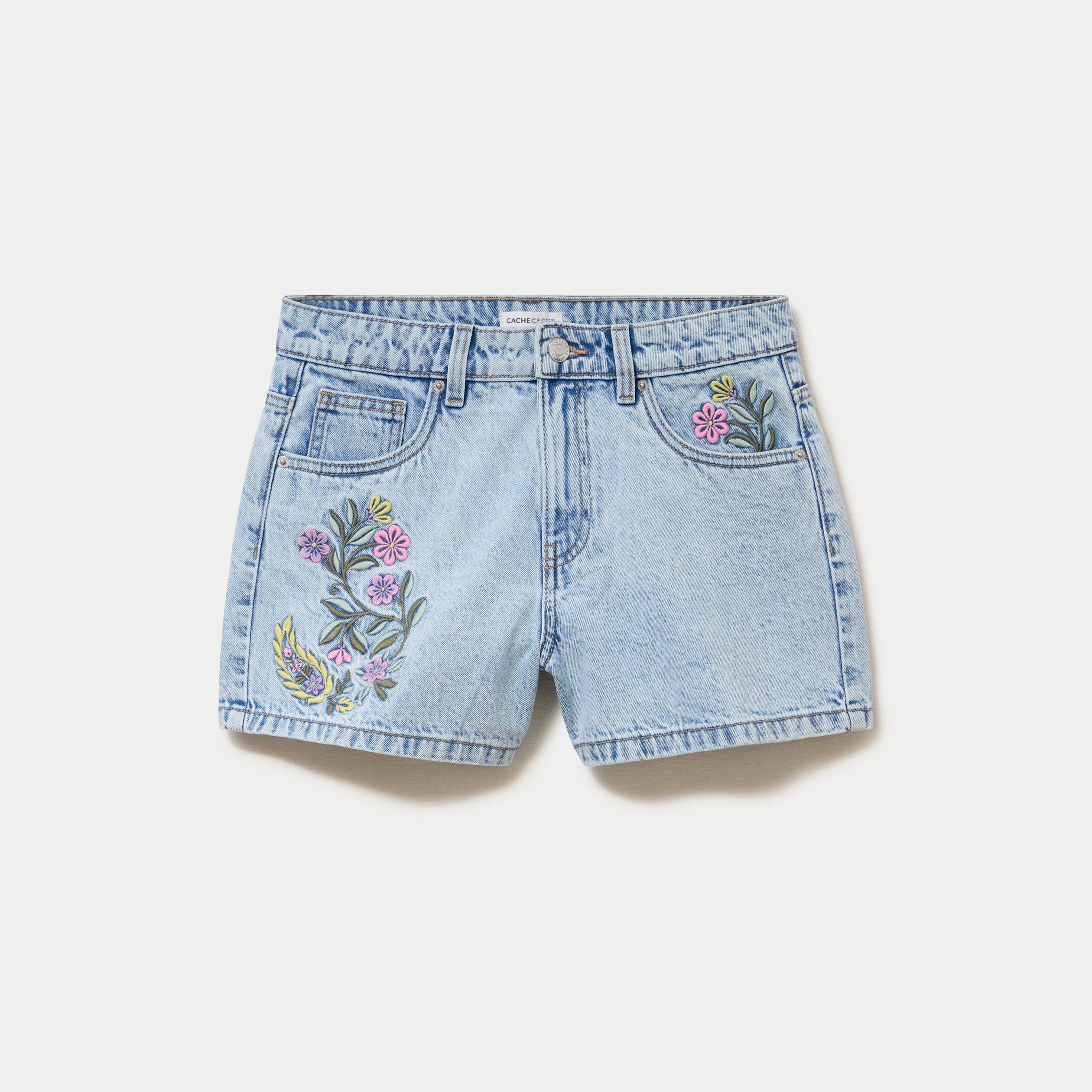 Short en jean avec broderie denim bleach femme