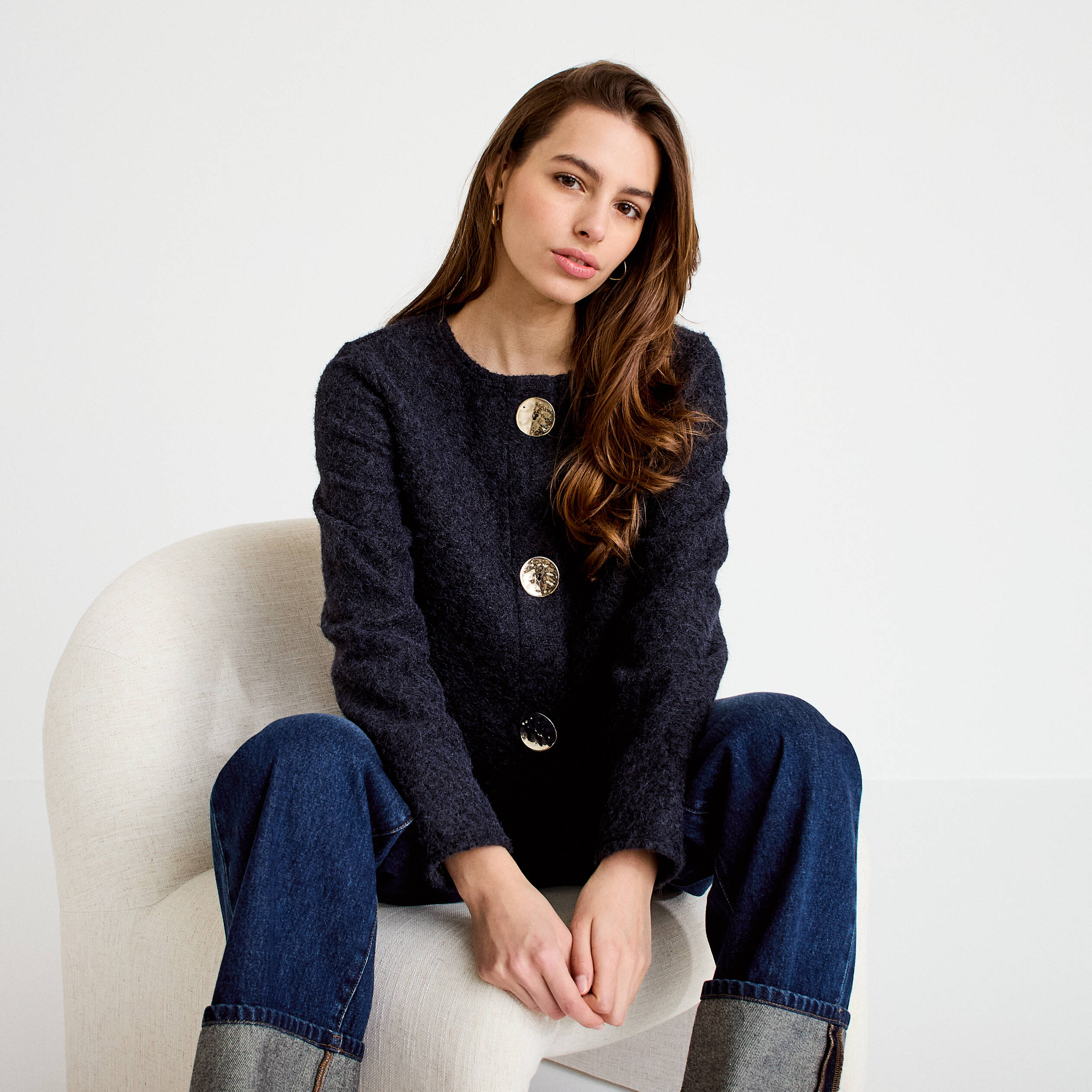 Veste effet polaire bleu marine femme